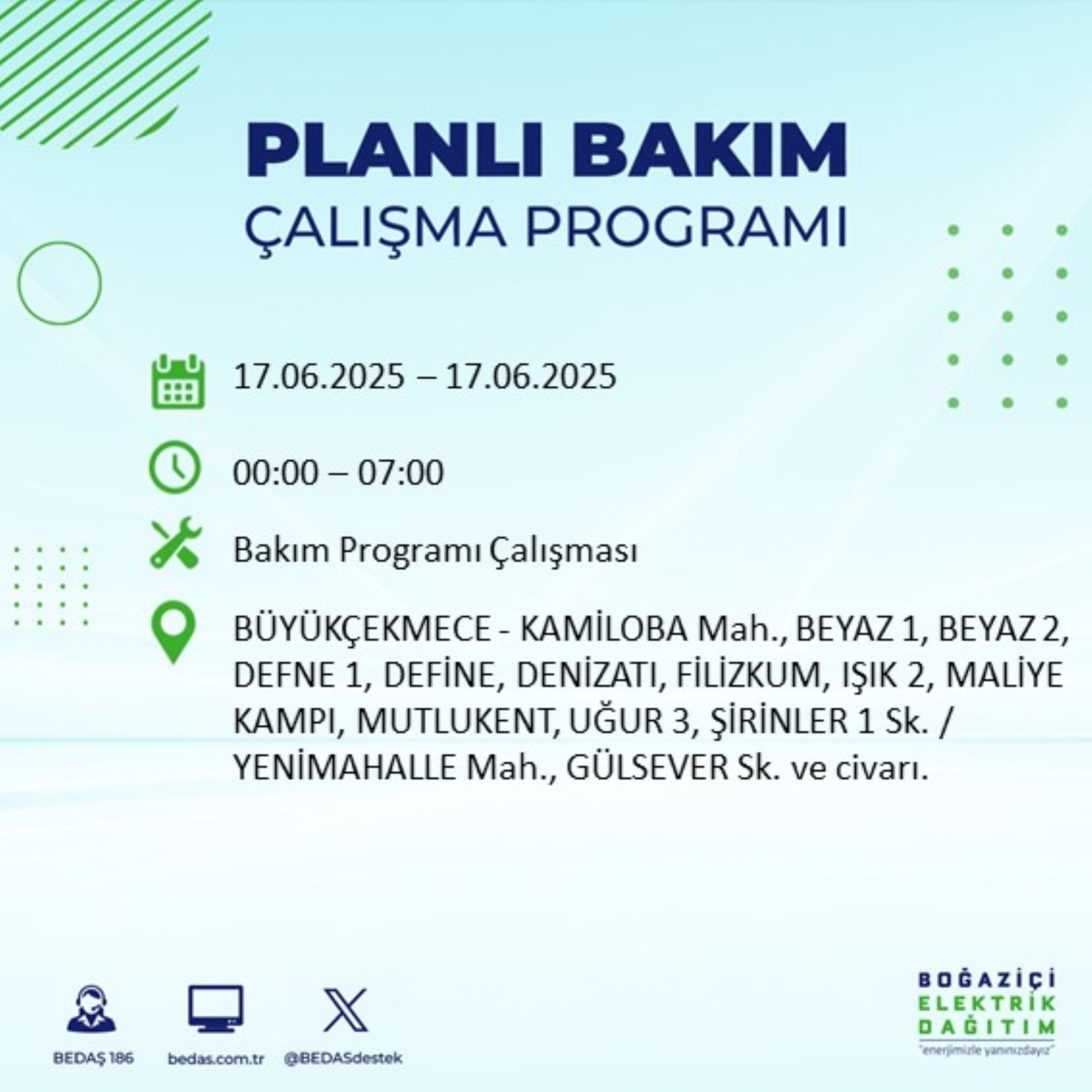 BEDAŞ paylaştı: İstanbul'da 17 Haziran Salı günü elektrik kesintisi yaşanacak ilçeler