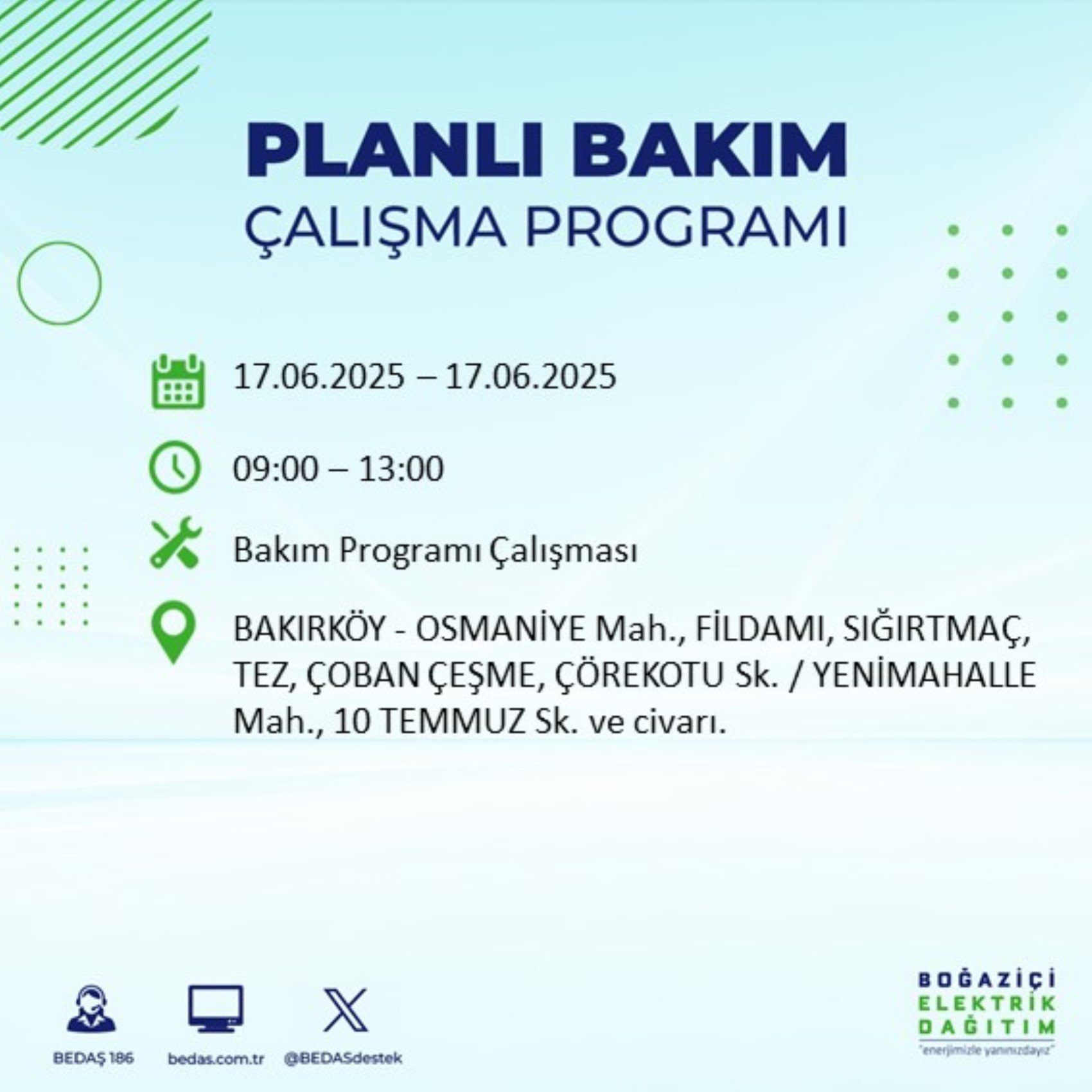 BEDAŞ paylaştı: İstanbul'da 17 Haziran Salı günü elektrik kesintisi yaşanacak ilçeler