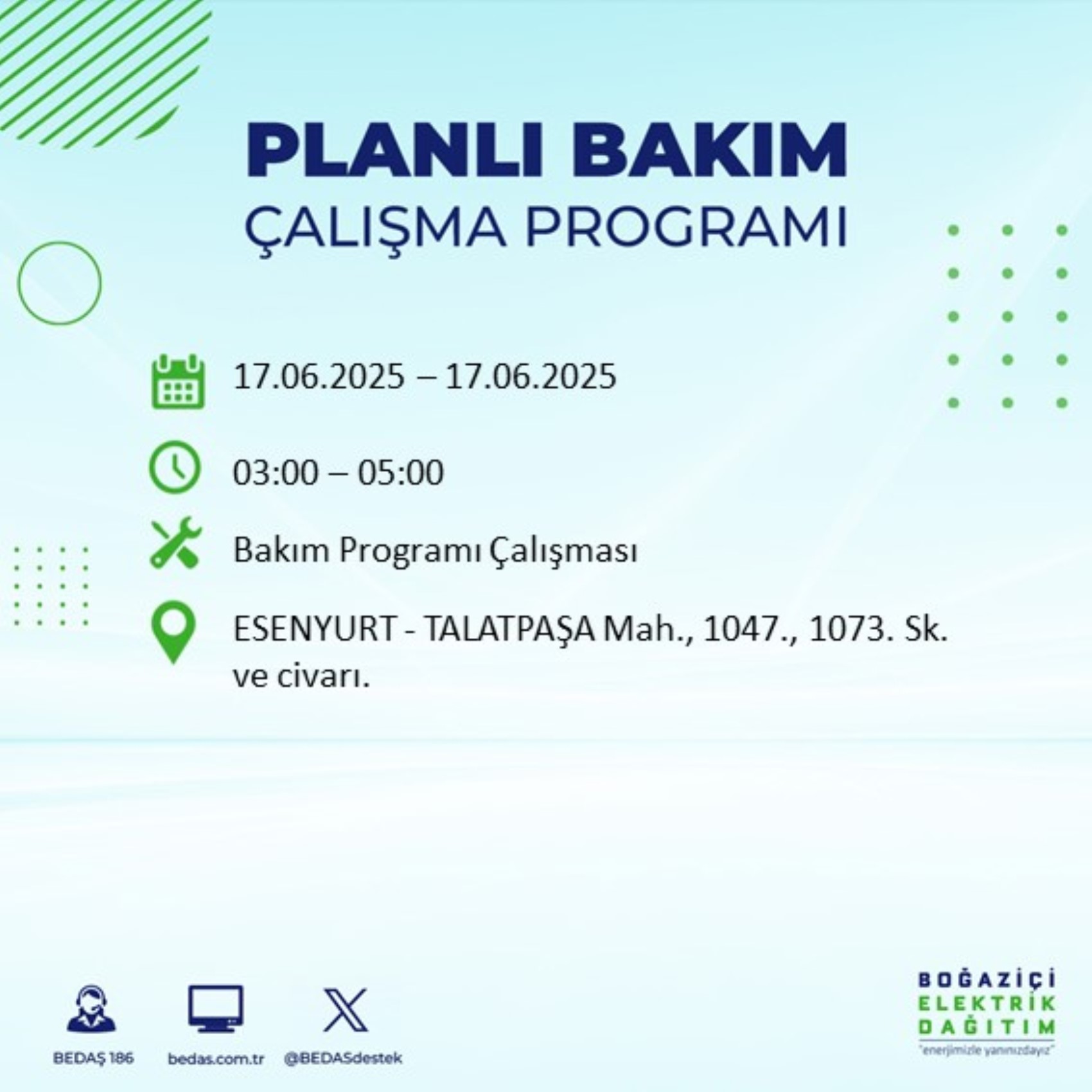 BEDAŞ paylaştı: İstanbul'da 17 Haziran Salı günü elektrik kesintisi yaşanacak ilçeler