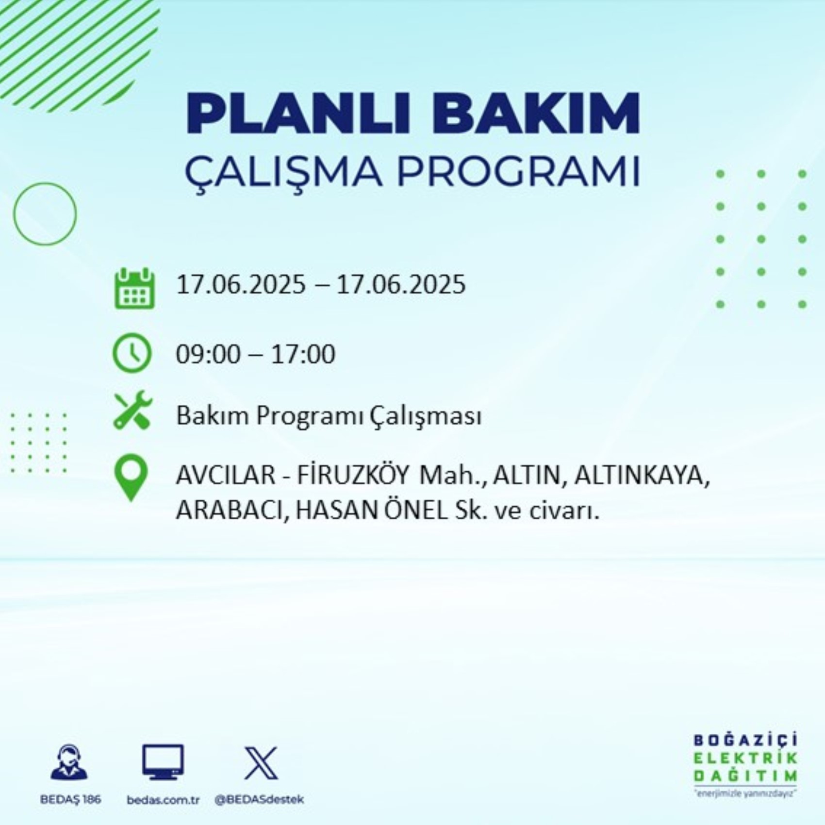 BEDAŞ paylaştı: İstanbul'da 17 Haziran Salı günü elektrik kesintisi yaşanacak ilçeler
