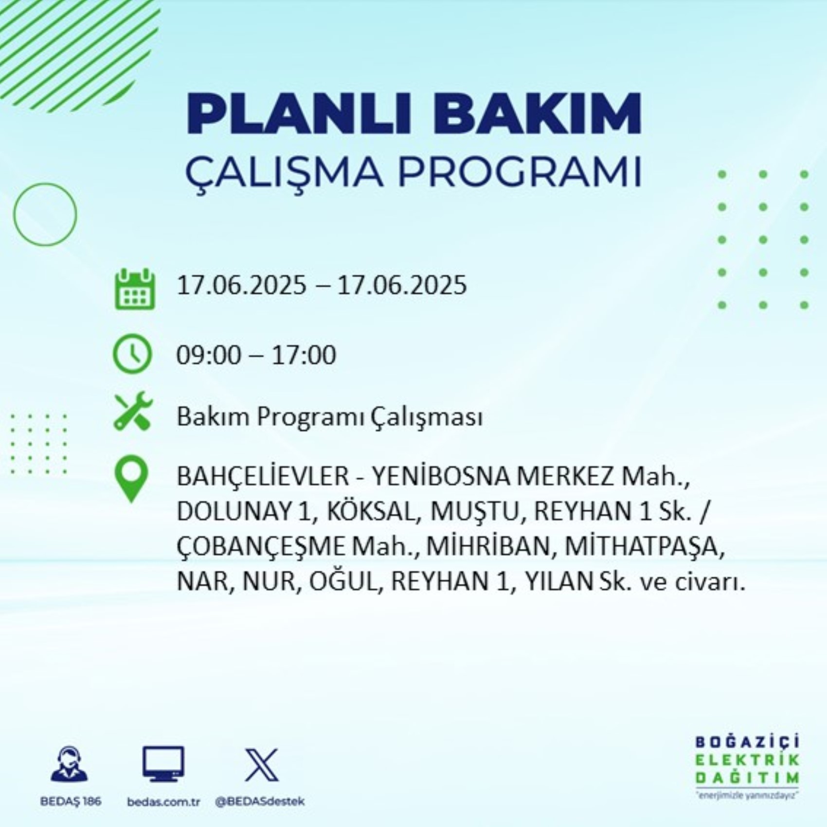 BEDAŞ paylaştı: İstanbul'da 17 Haziran Salı günü elektrik kesintisi yaşanacak ilçeler