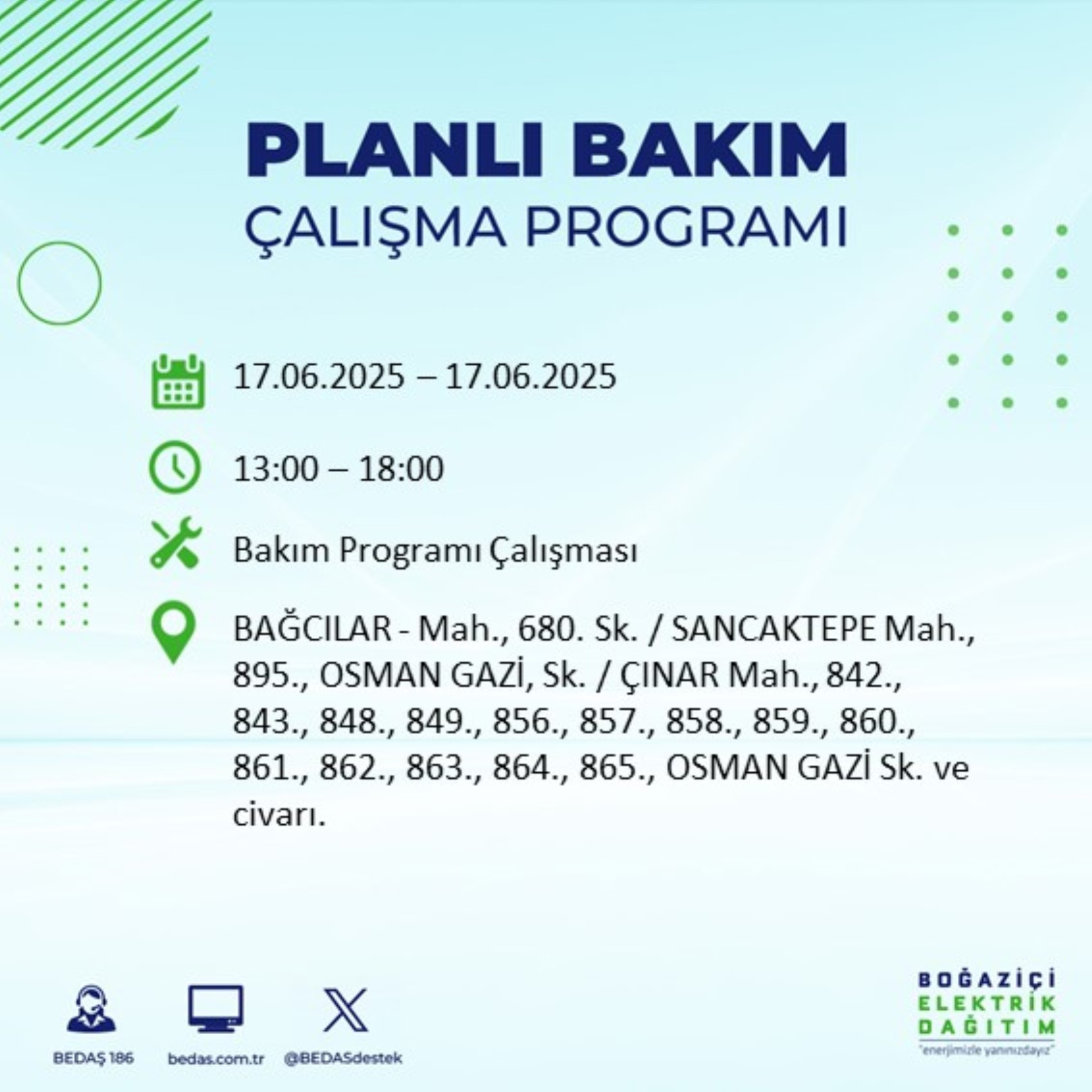 BEDAŞ paylaştı: İstanbul'da 17 Haziran Salı günü elektrik kesintisi yaşanacak ilçeler