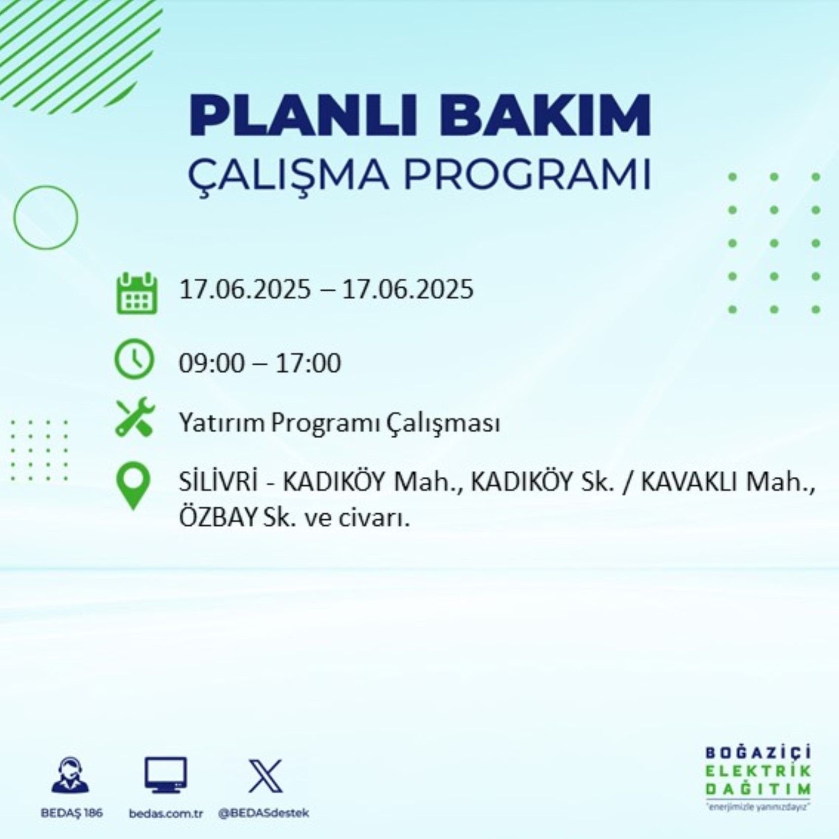 BEDAŞ paylaştı: İstanbul'da 17 Haziran Salı günü elektrik kesintisi yaşanacak ilçeler