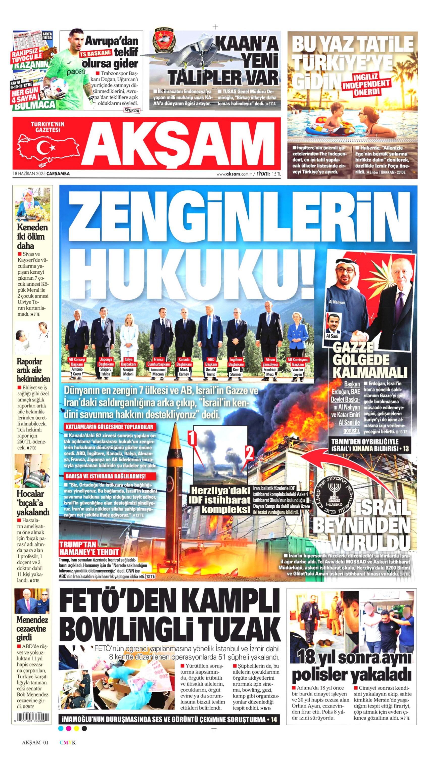 18 Haziran 2025 gazete manşetleri: Gazeteler, Ümit Özdağ'ın tahliyesini nasıl gördü?