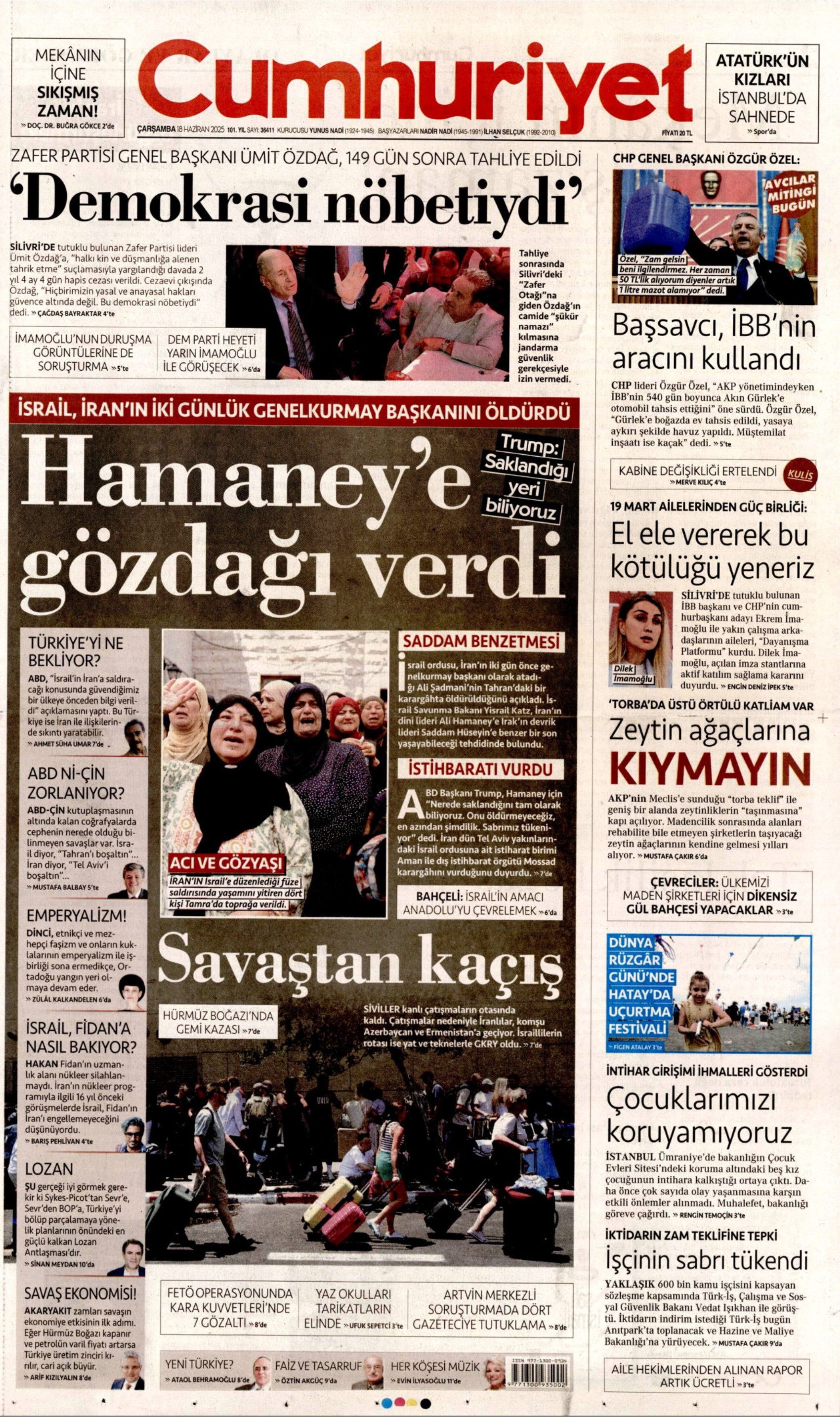 18 Haziran 2025 gazete manşetleri: Gazeteler, Ümit Özdağ'ın tahliyesini nasıl gördü?