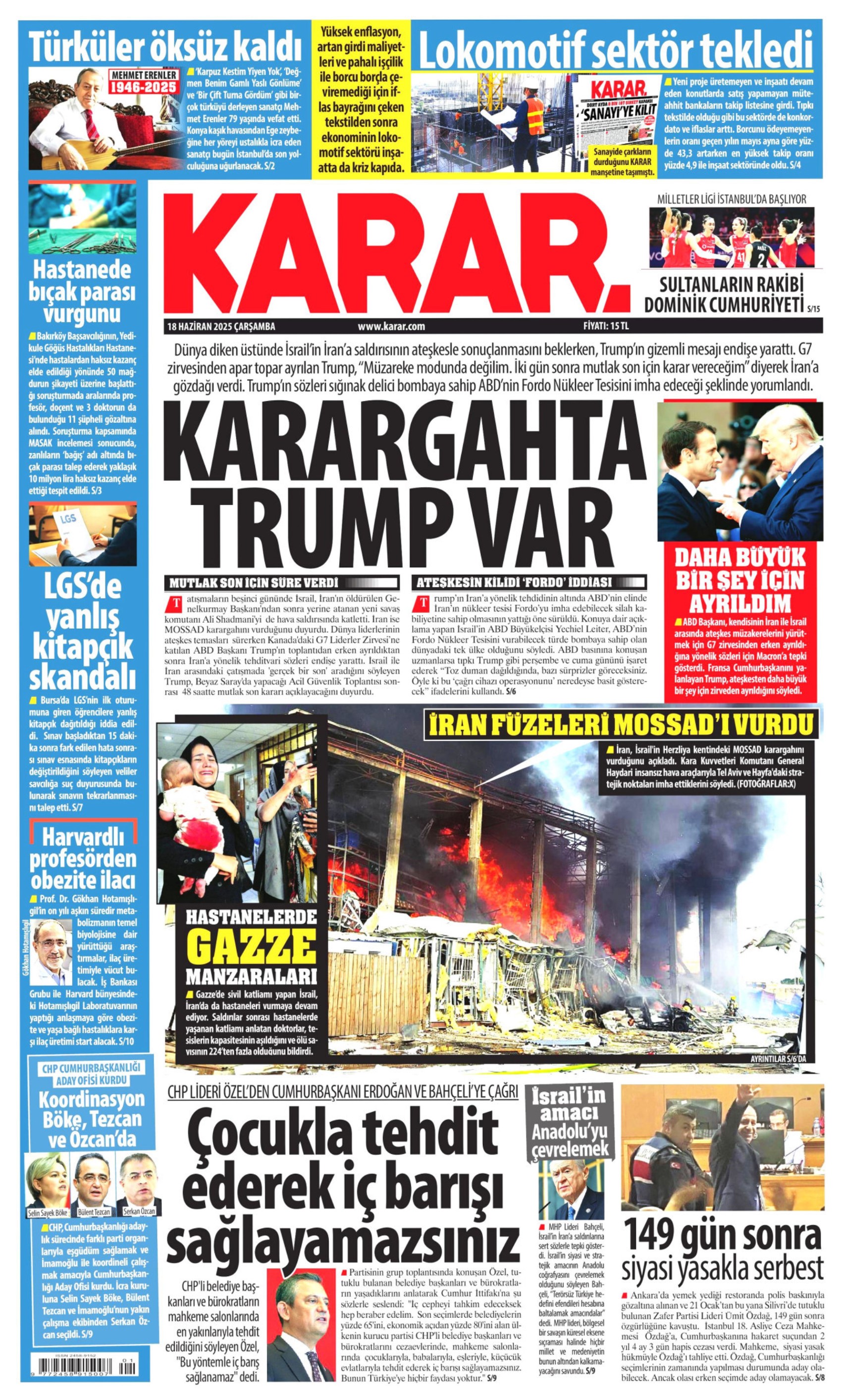 18 Haziran 2025 gazete manşetleri: Gazeteler, Ümit Özdağ'ın tahliyesini nasıl gördü?
