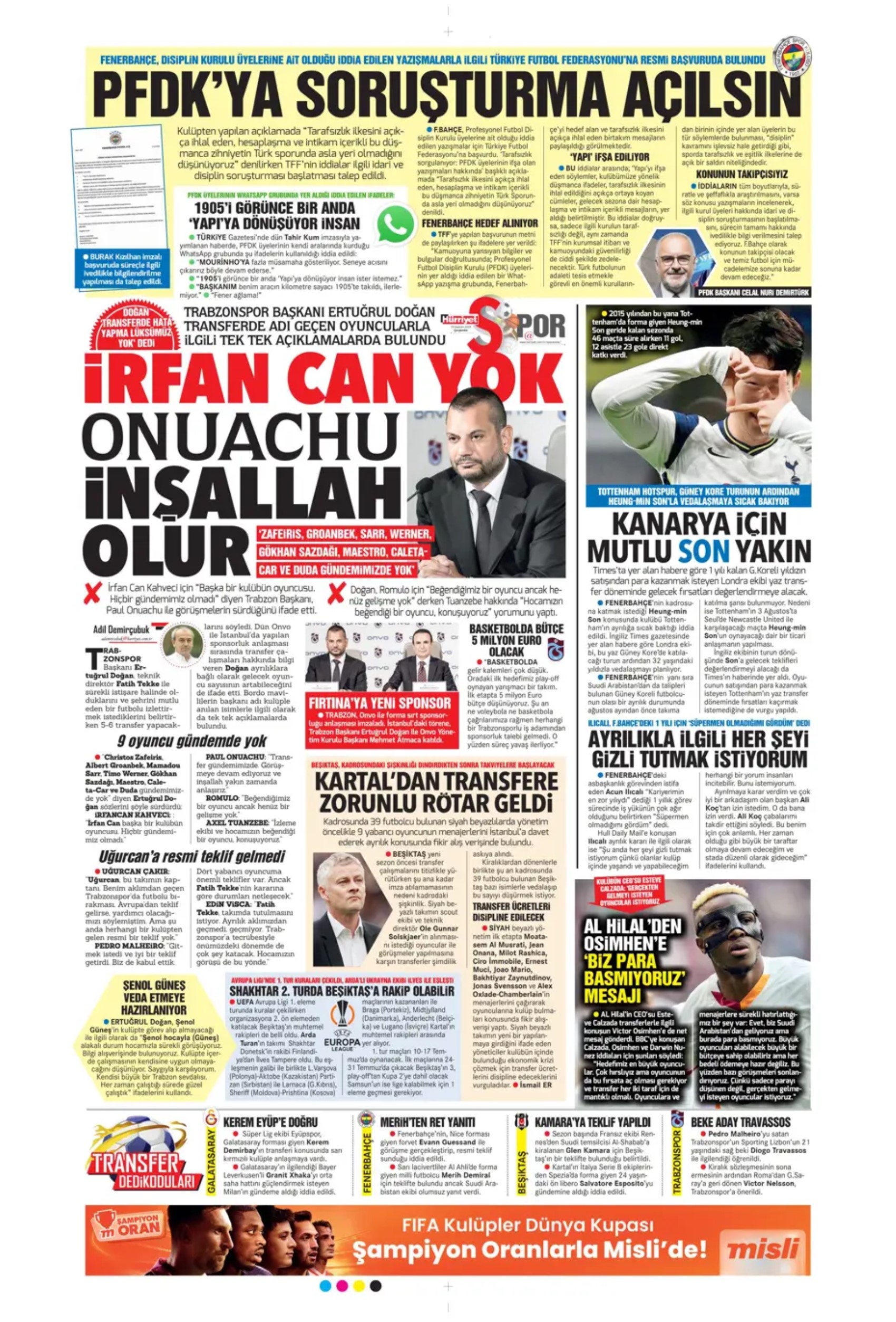 Sporda günün manşetleri... Transferde büyük derbi, Osimhen imzayı atıyor: O isimler istifalarını verdi