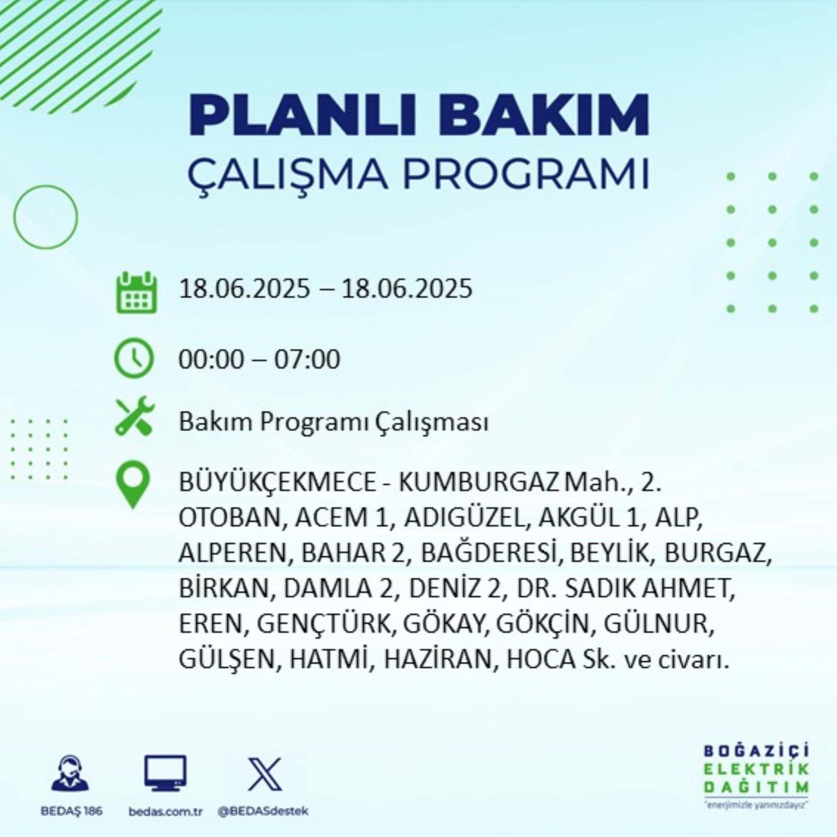 BEDAŞ paylaştı: İstanbul'da 18 Haziran Çarşamba günü elektrik kesintisi yaşanacak ilçeler