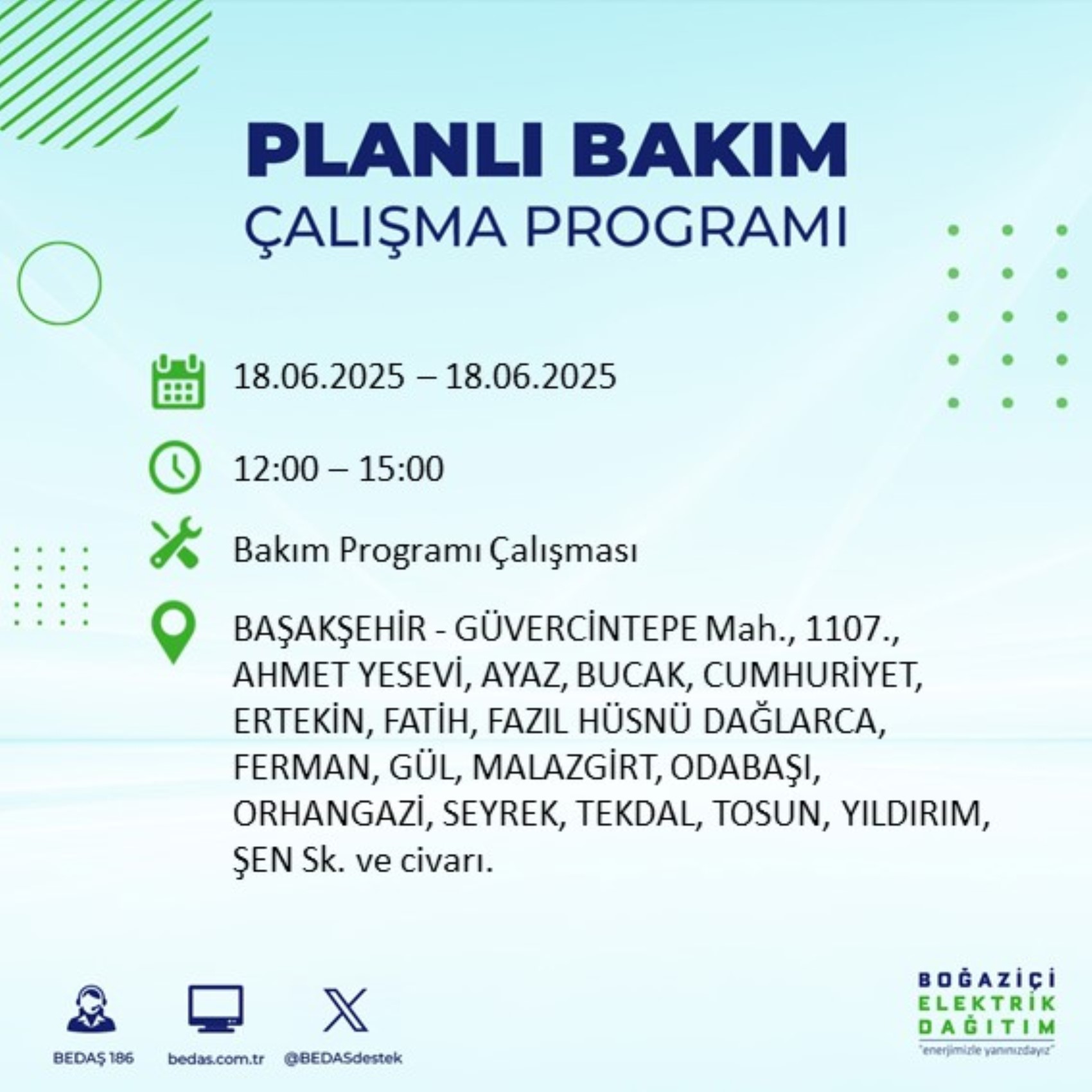 BEDAŞ paylaştı: İstanbul'da 18 Haziran Çarşamba günü elektrik kesintisi yaşanacak ilçeler