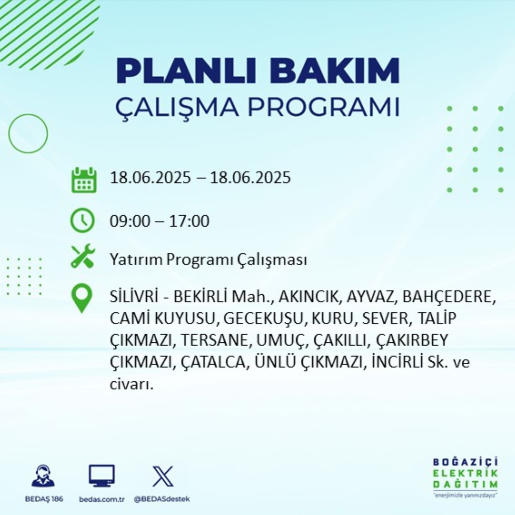 BEDAŞ paylaştı: İstanbul'da 18 Haziran Çarşamba günü elektrik kesintisi yaşanacak ilçeler