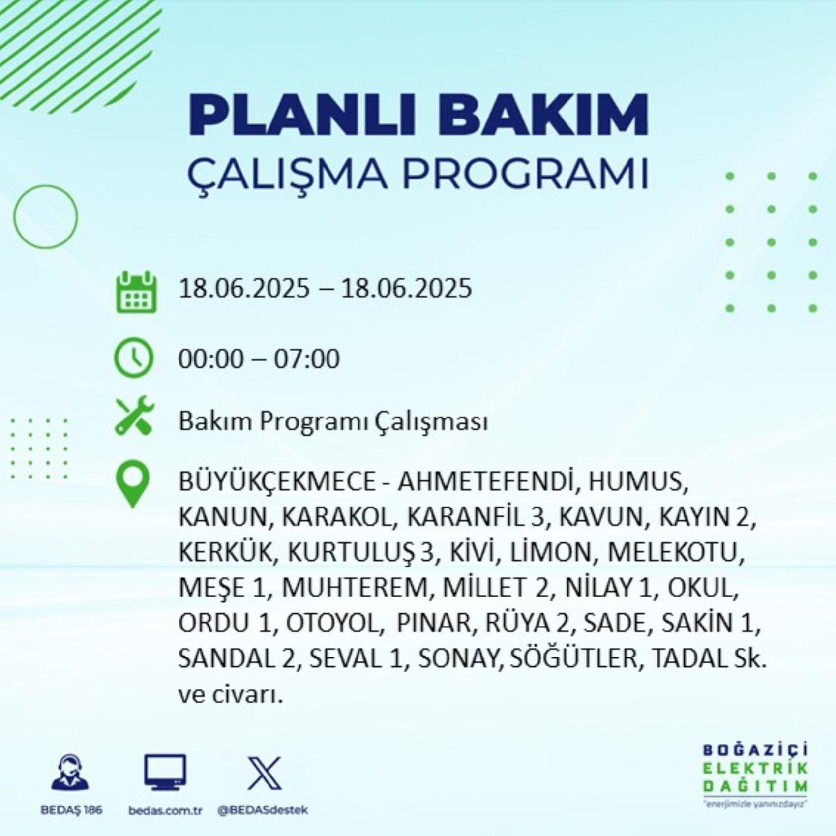 BEDAŞ paylaştı: İstanbul'da 18 Haziran Çarşamba günü elektrik kesintisi yaşanacak ilçeler