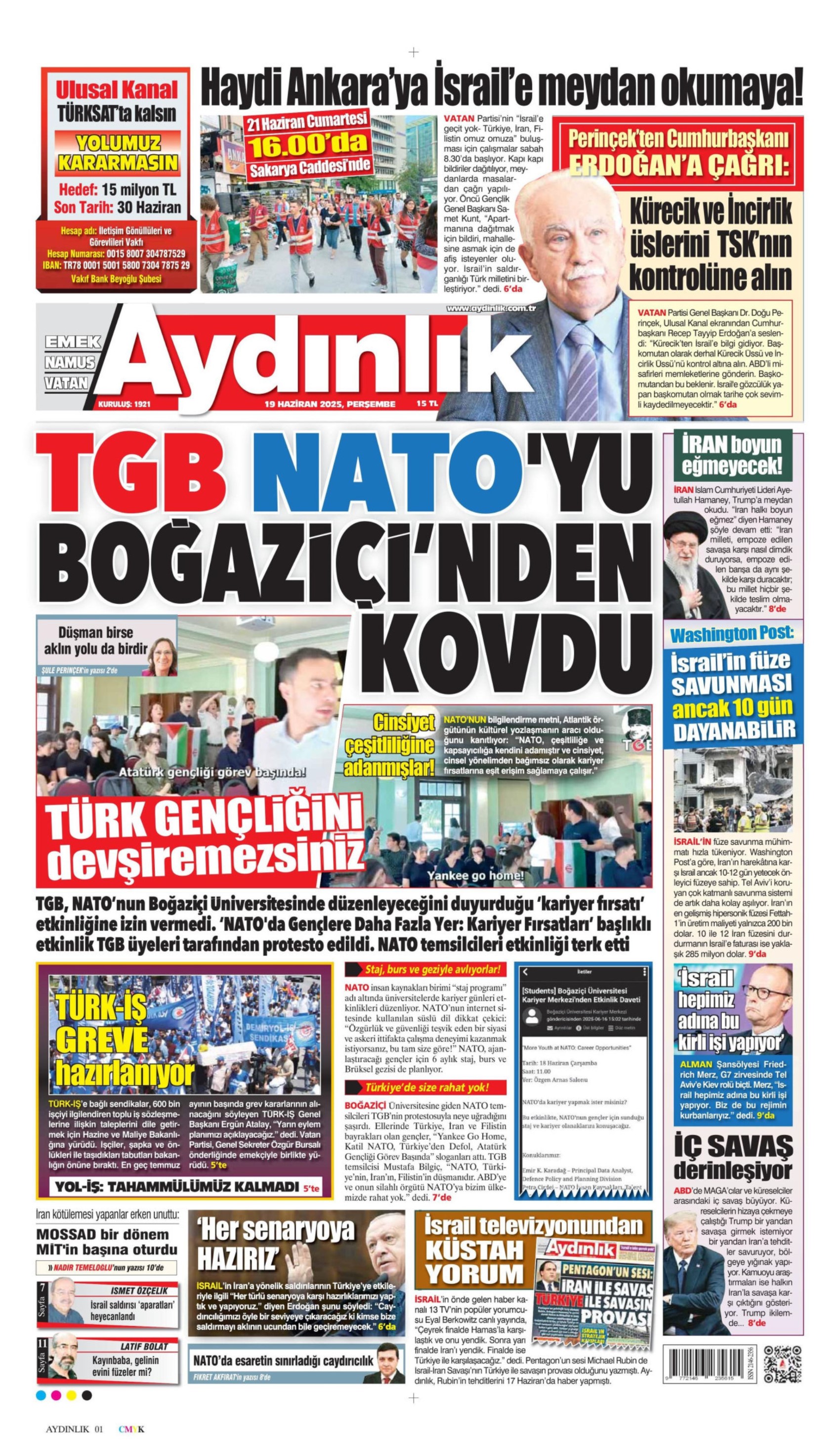 19 Haziran 2025 gazete manşetleri