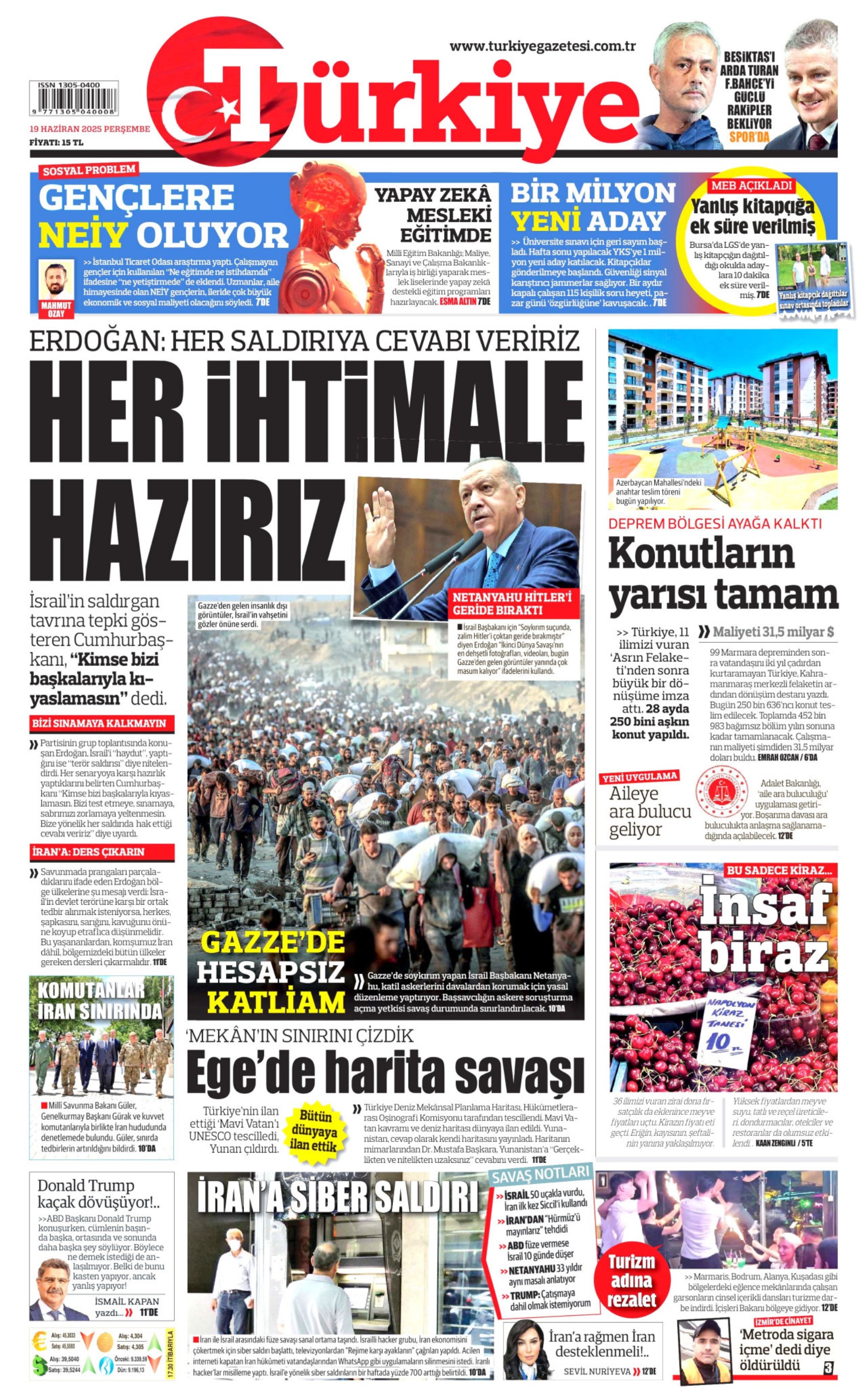 19 Haziran 2025 gazete manşetleri