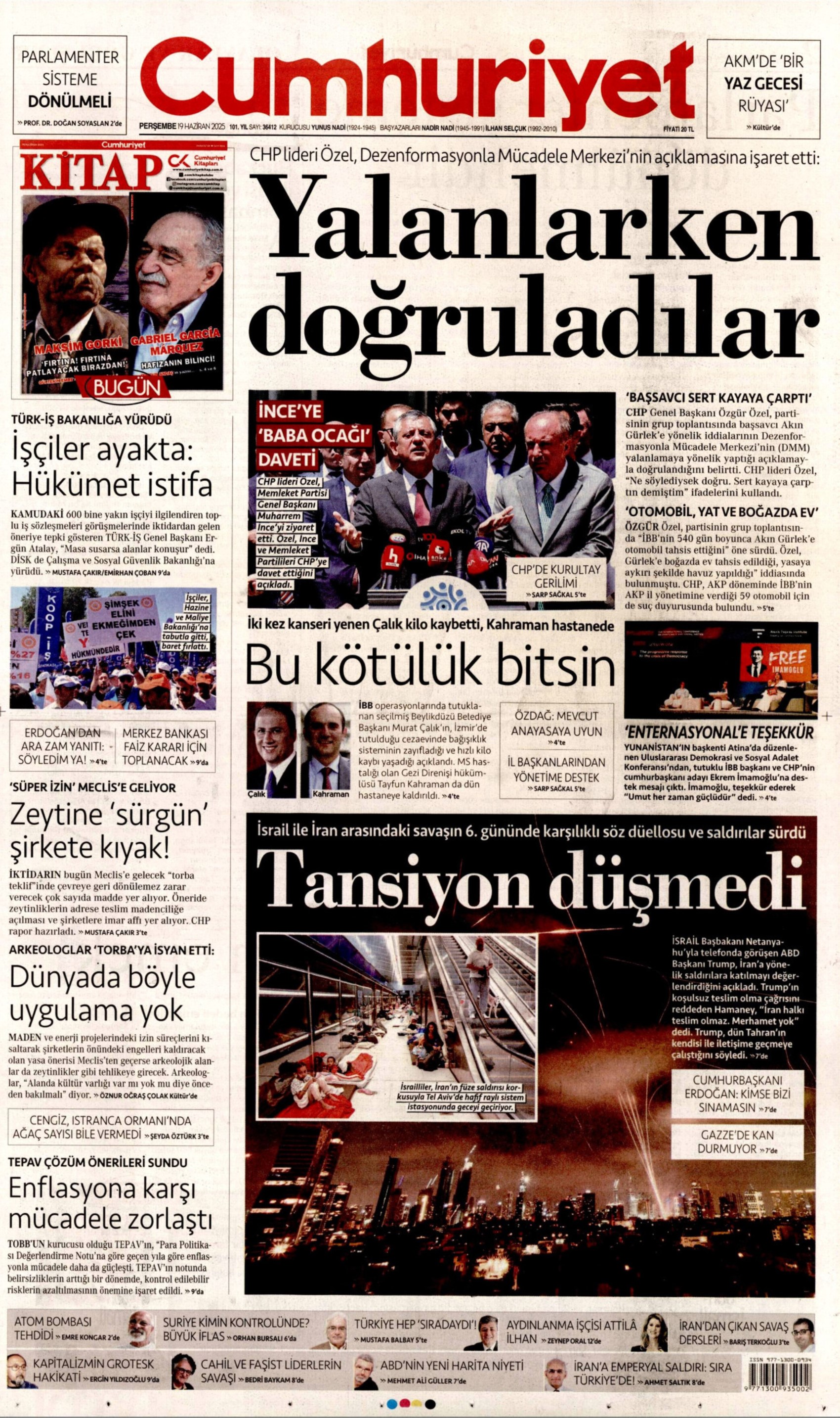19 Haziran 2025 gazete manşetleri