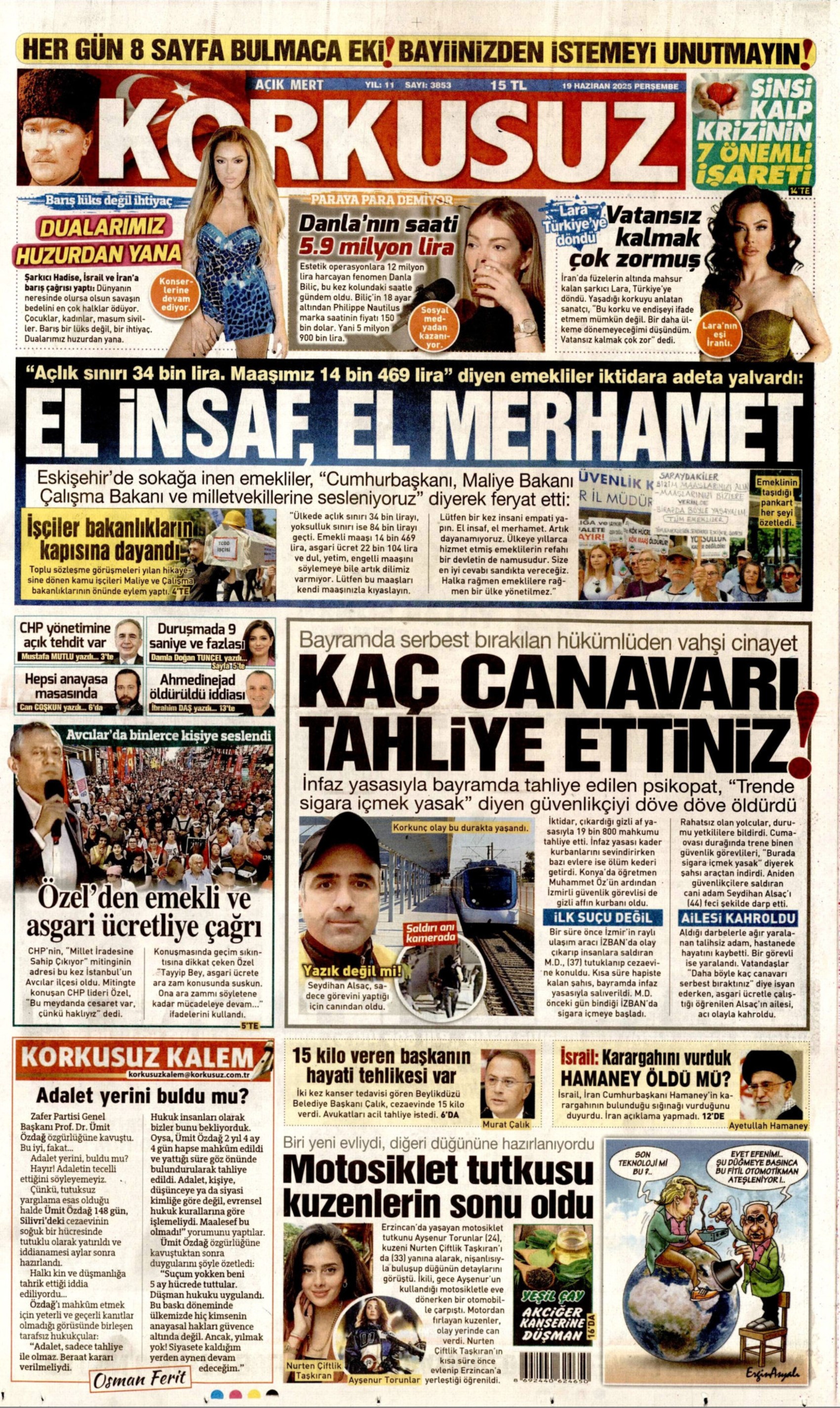 19 Haziran 2025 gazete manşetleri