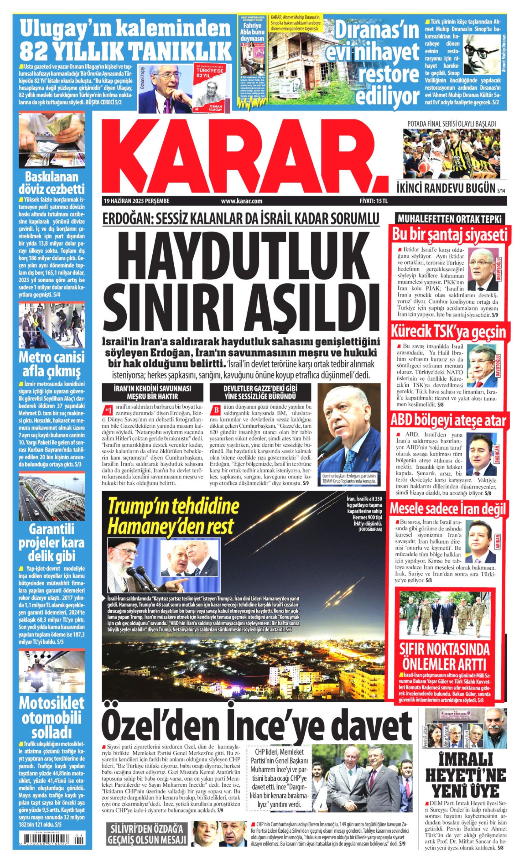 19 Haziran 2025 gazete manşetleri