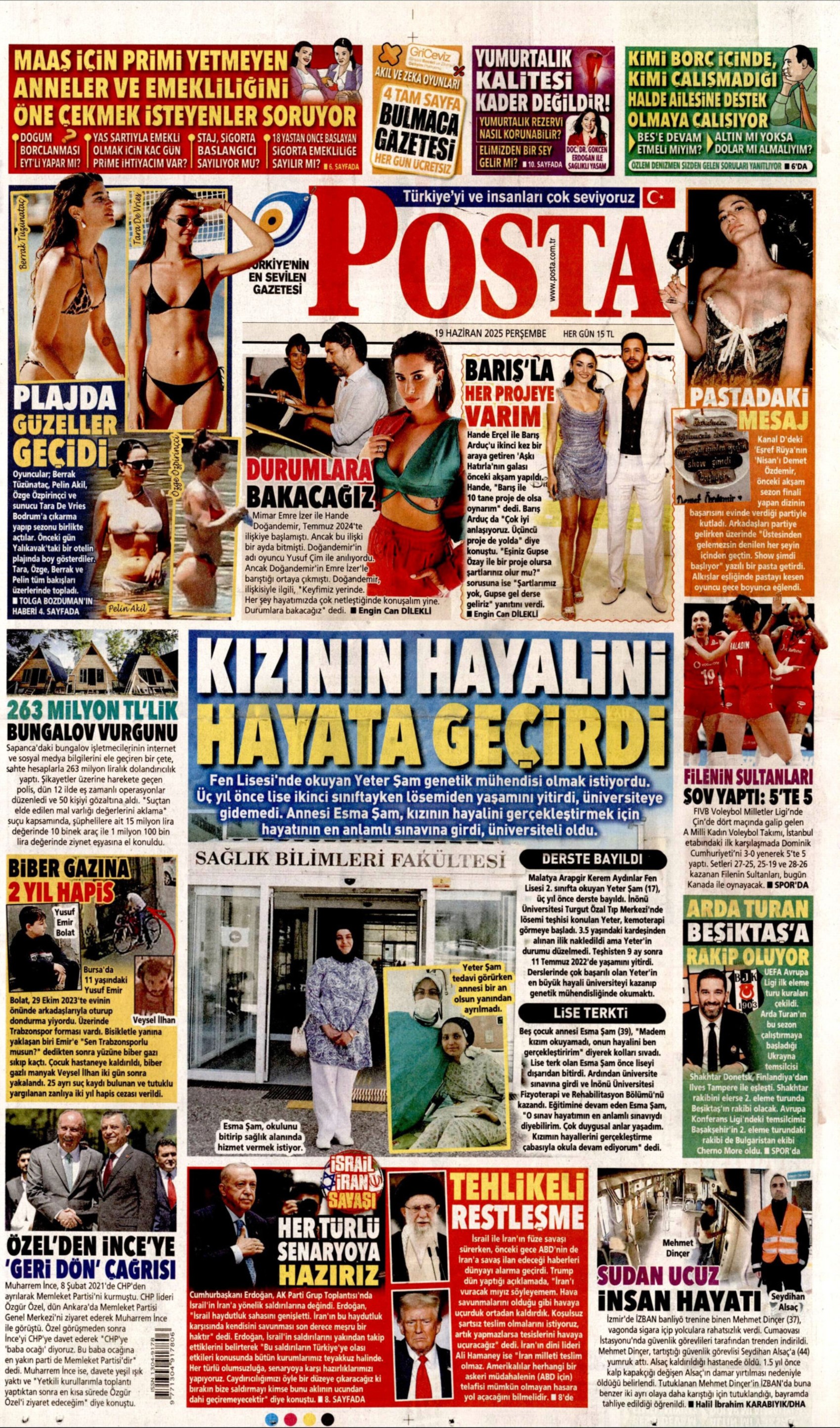19 Haziran 2025 gazete manşetleri