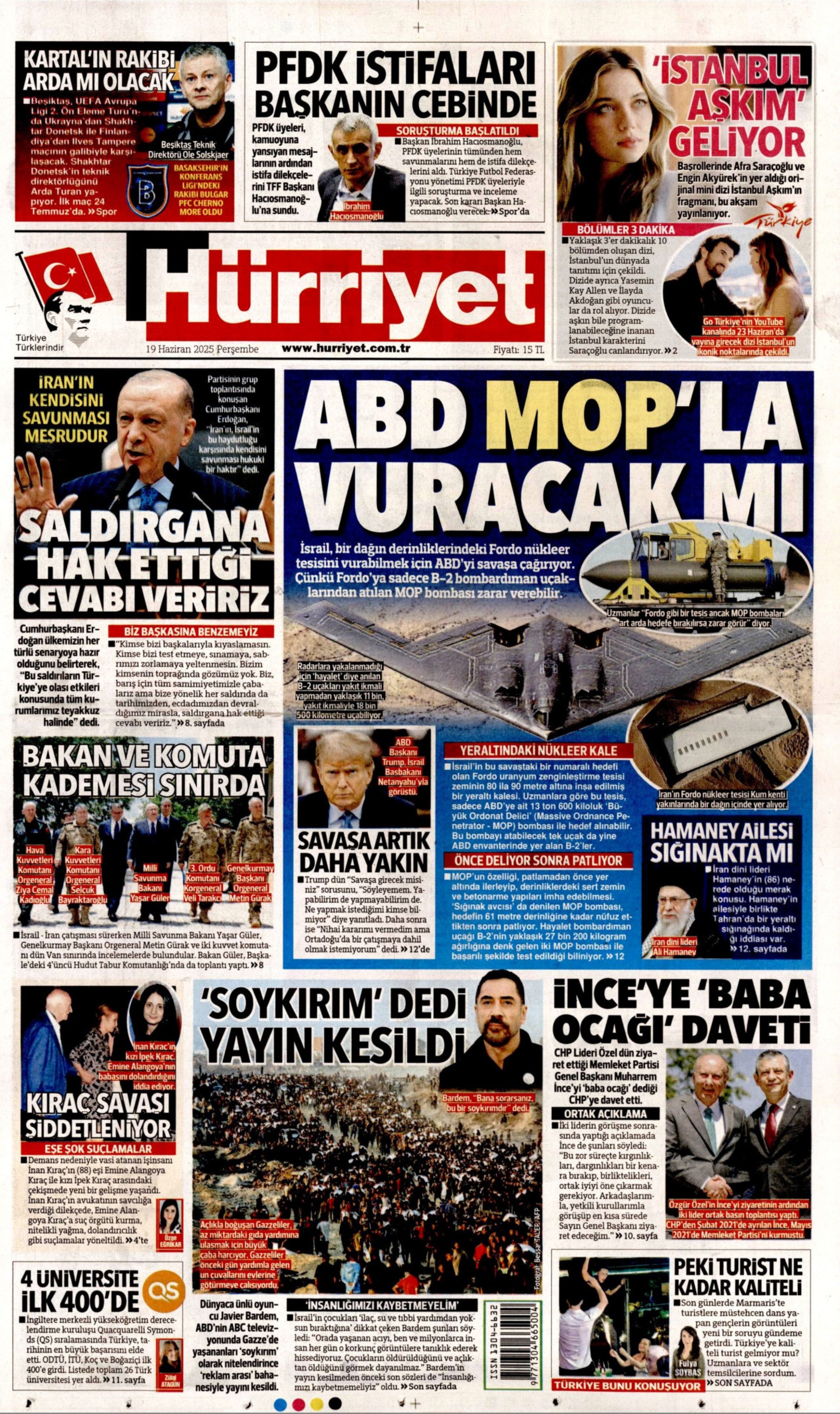 19 Haziran 2025 gazete manşetleri