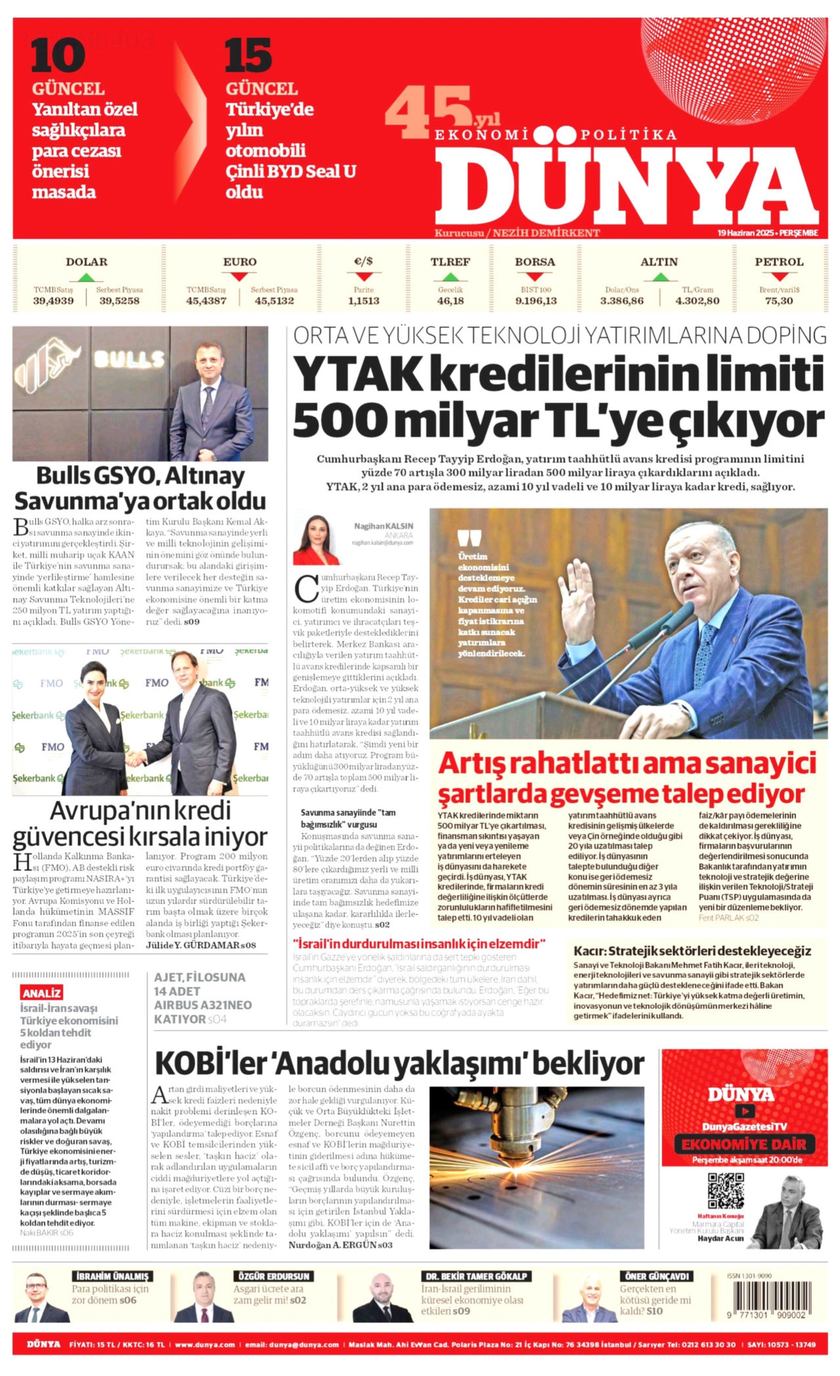 19 Haziran 2025 gazete manşetleri