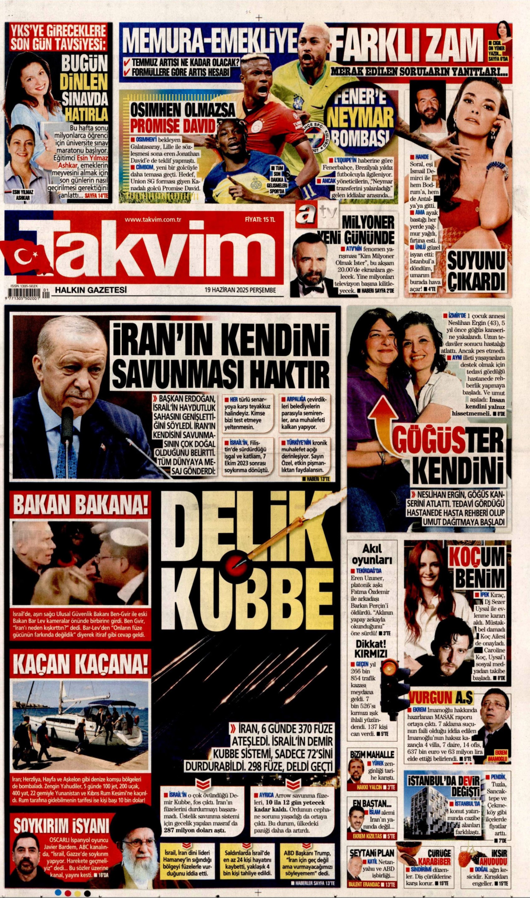 19 Haziran 2025 gazete manşetleri