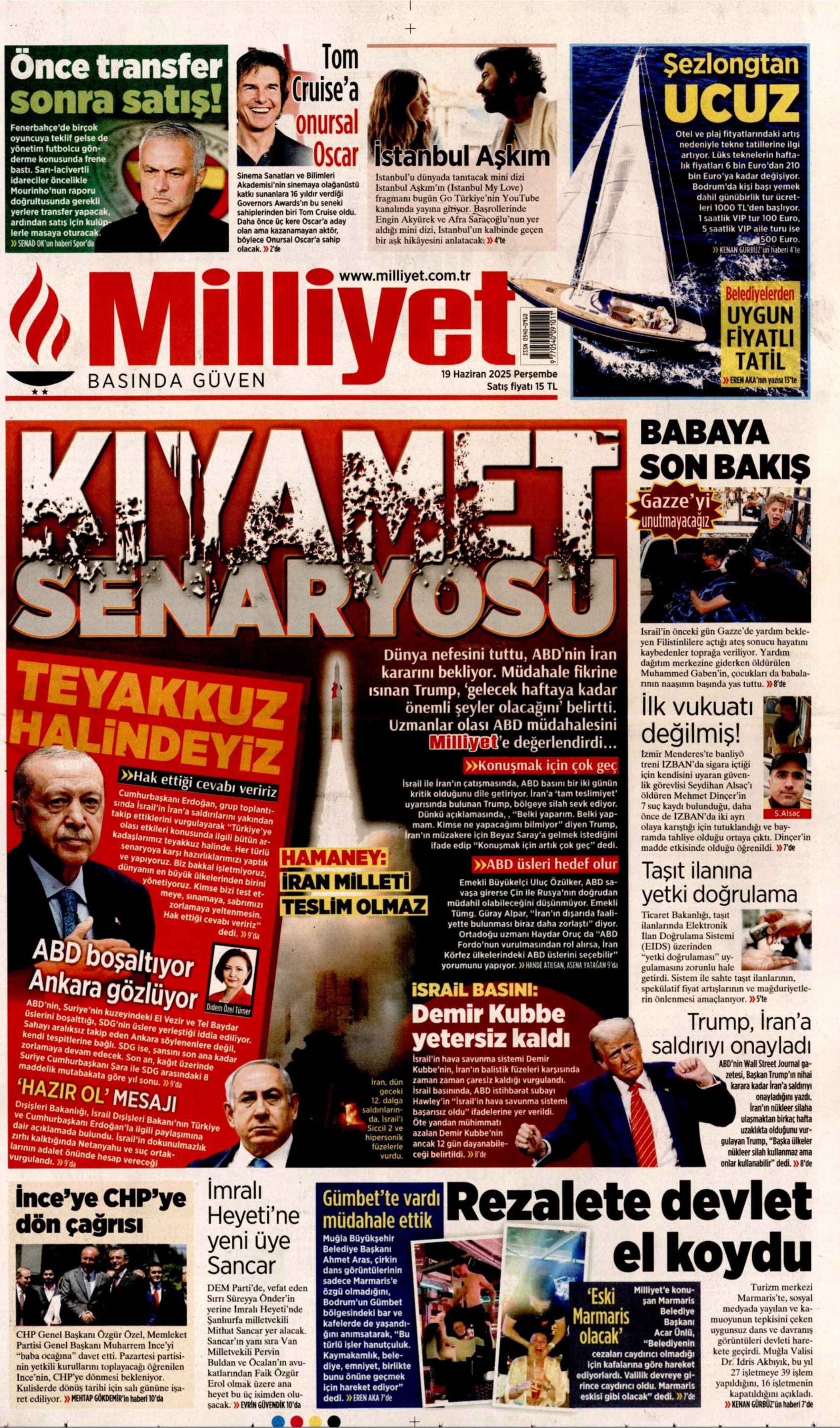 19 Haziran 2025 gazete manşetleri