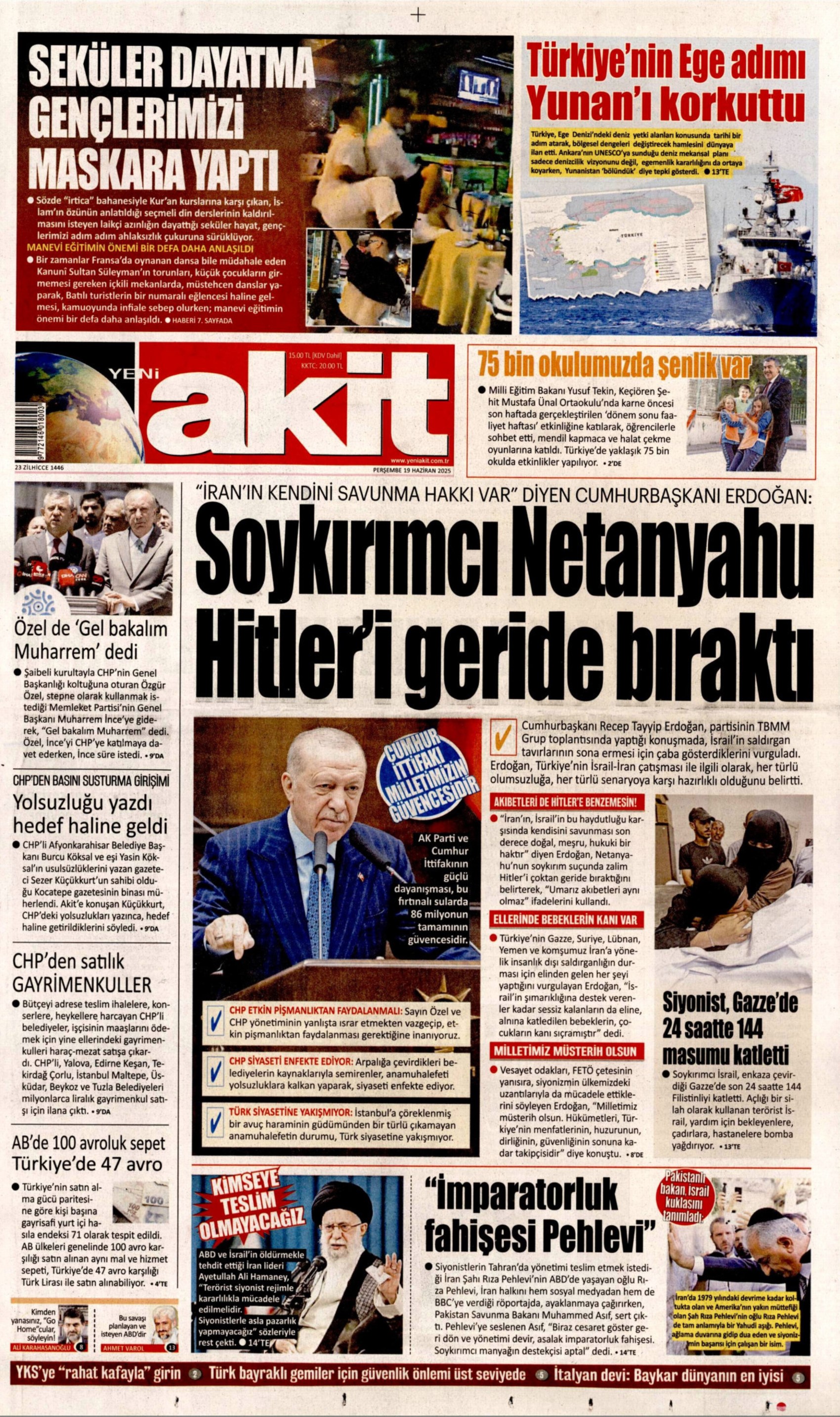 19 Haziran 2025 gazete manşetleri