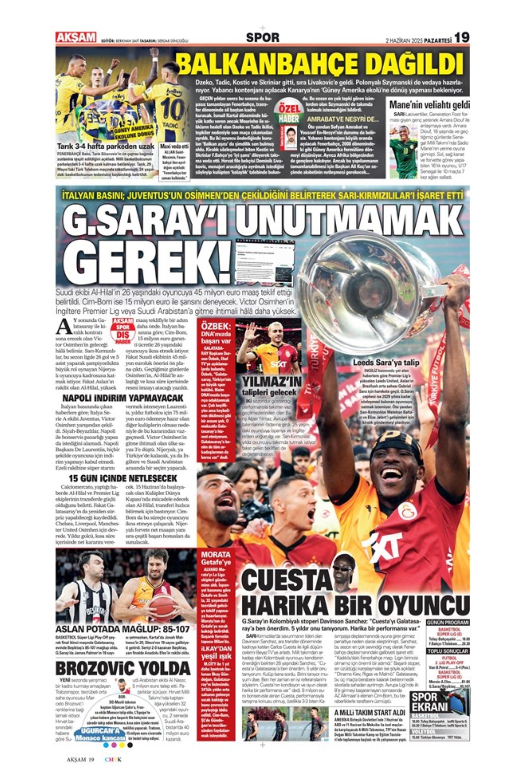Sporda günün manşetleri: İtalyan basınından Osimhen iddiası: 'Galatasaray'ı unutmamak lazım'