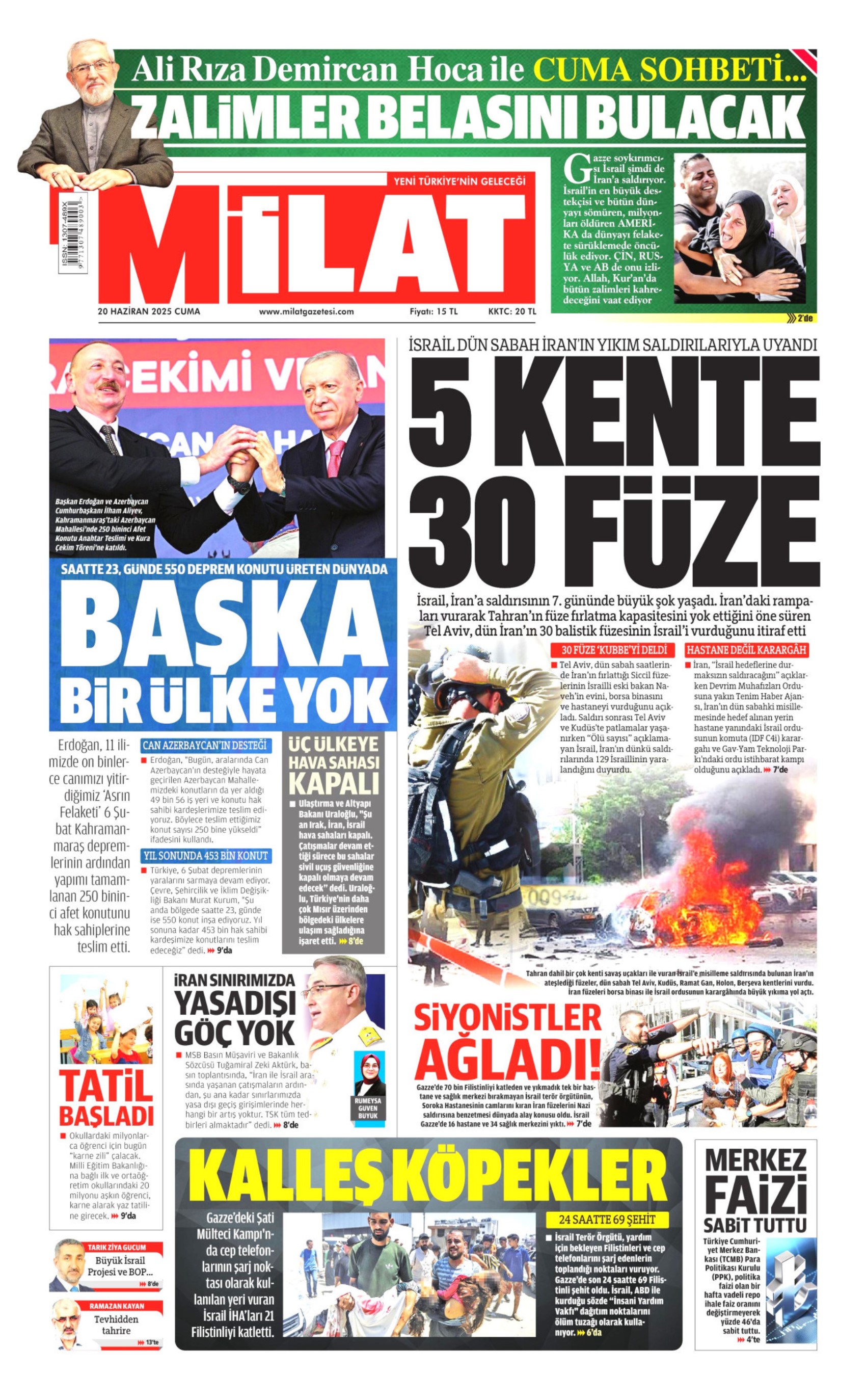 20 Haziran 2025 gazete manşetleri: Meclis'te zeytin kavgası