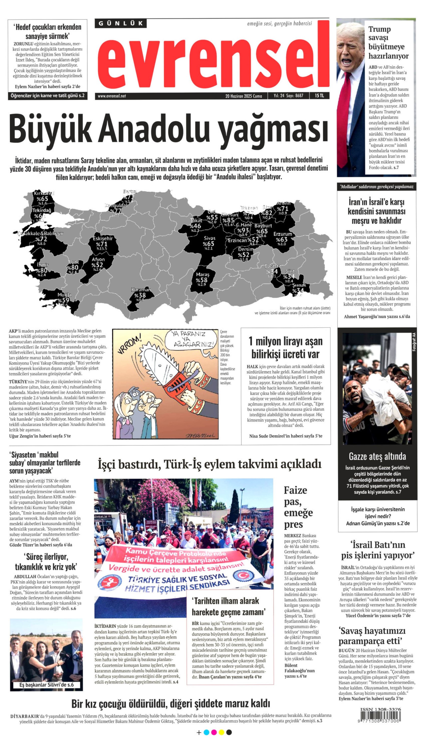 20 Haziran 2025 gazete manşetleri: Meclis'te zeytin kavgası