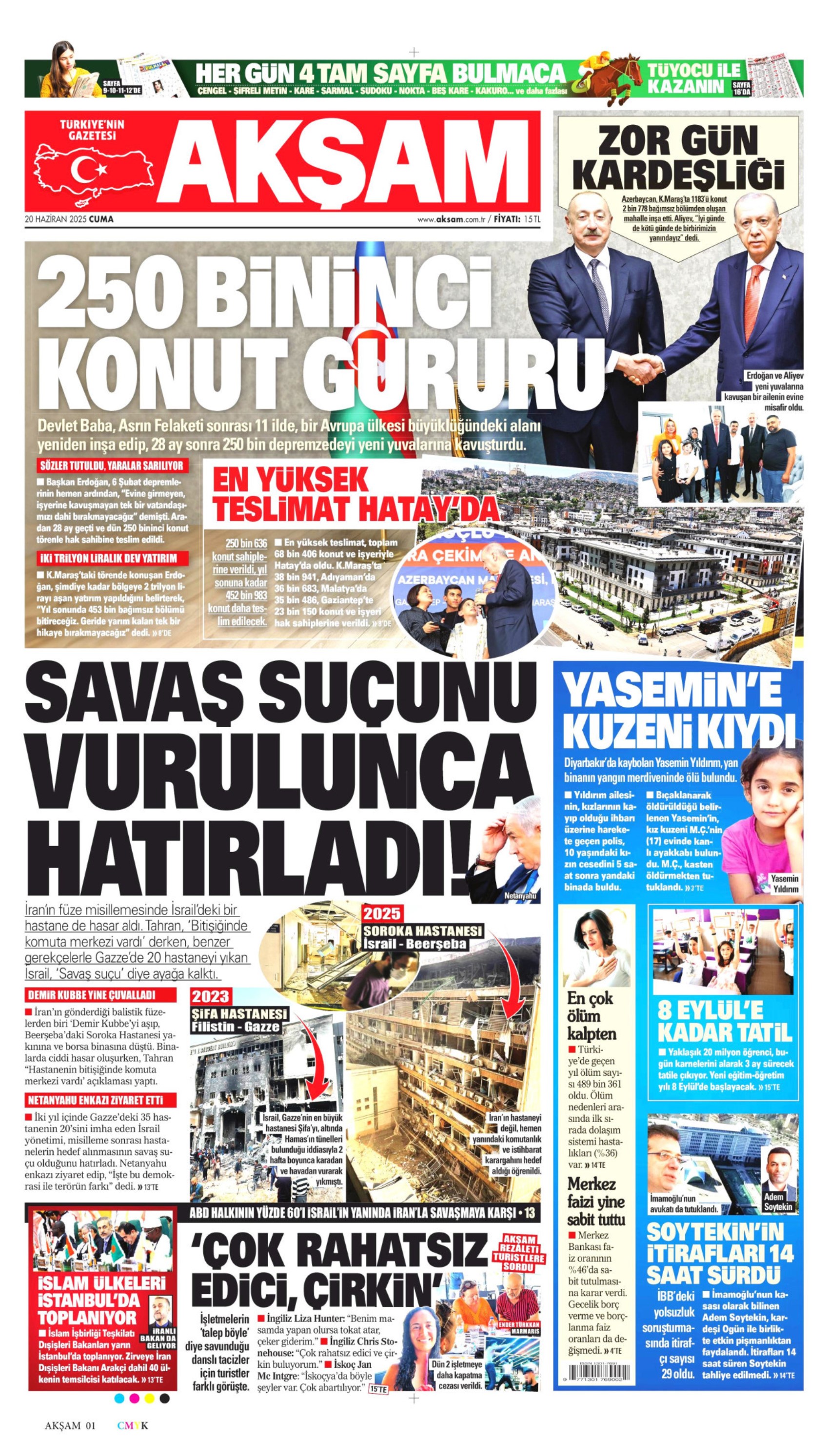 20 Haziran 2025 gazete manşetleri: Meclis'te zeytin kavgası