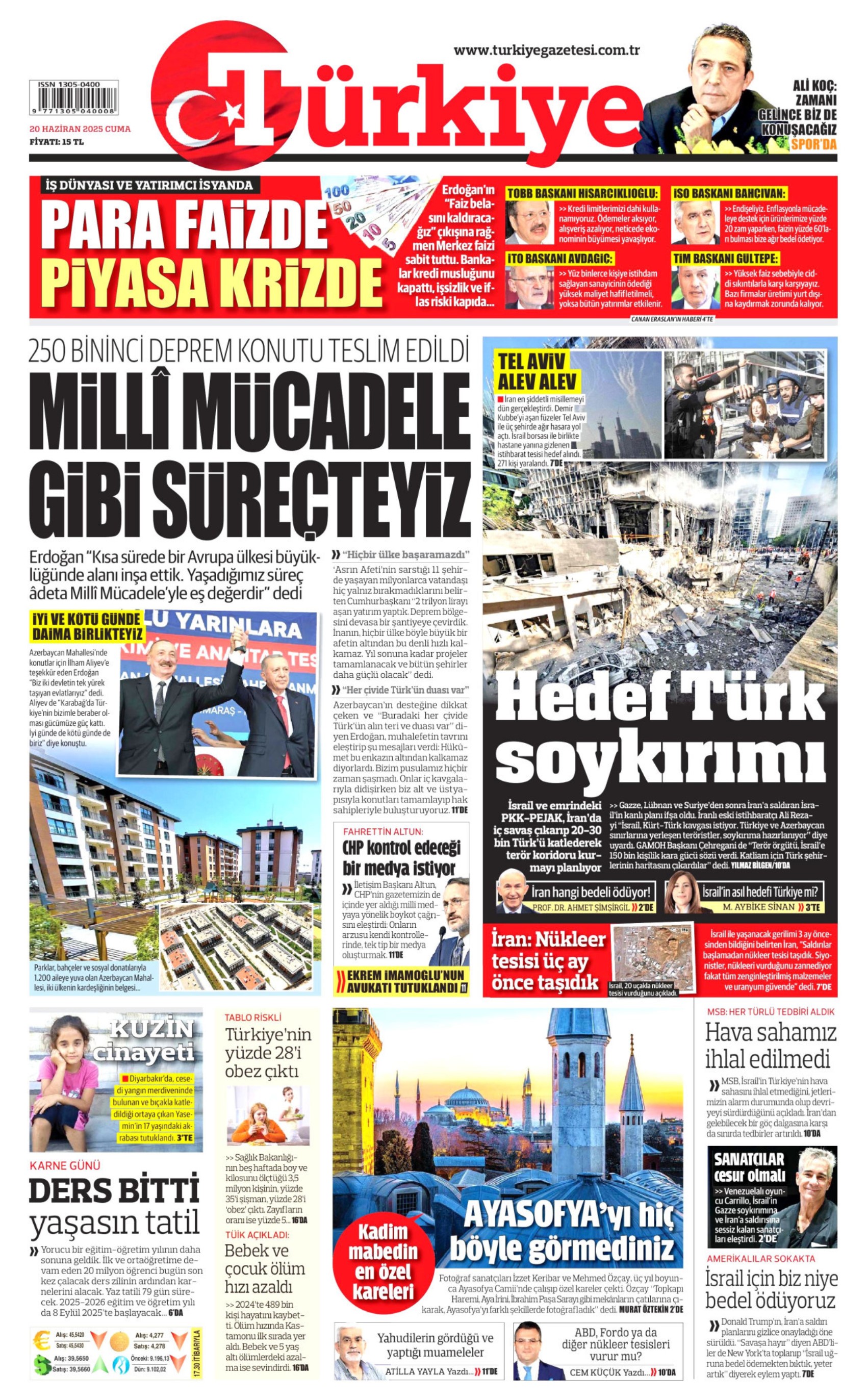 20 Haziran 2025 gazete manşetleri: Meclis'te zeytin kavgası
