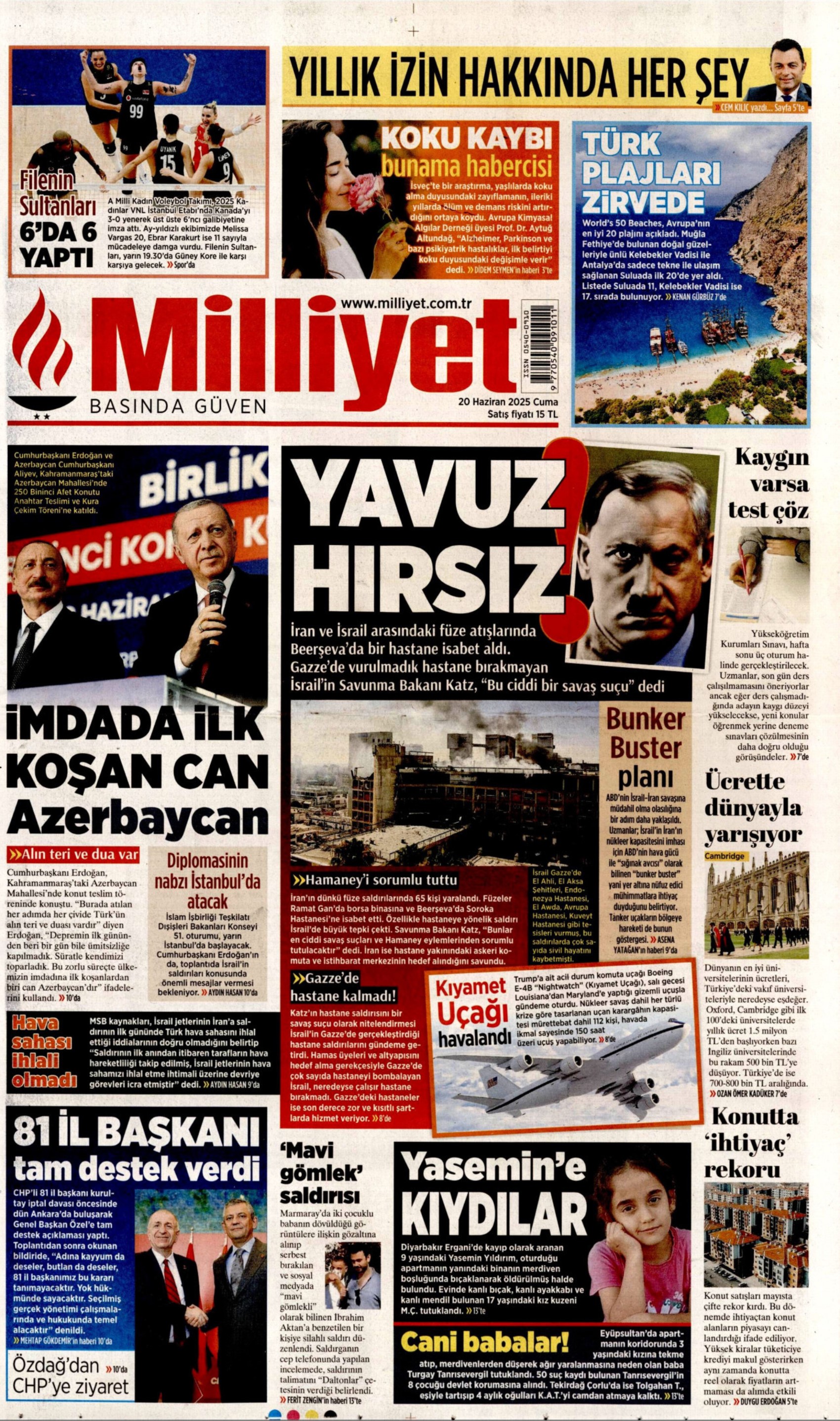 20 Haziran 2025 gazete manşetleri: Meclis'te zeytin kavgası
