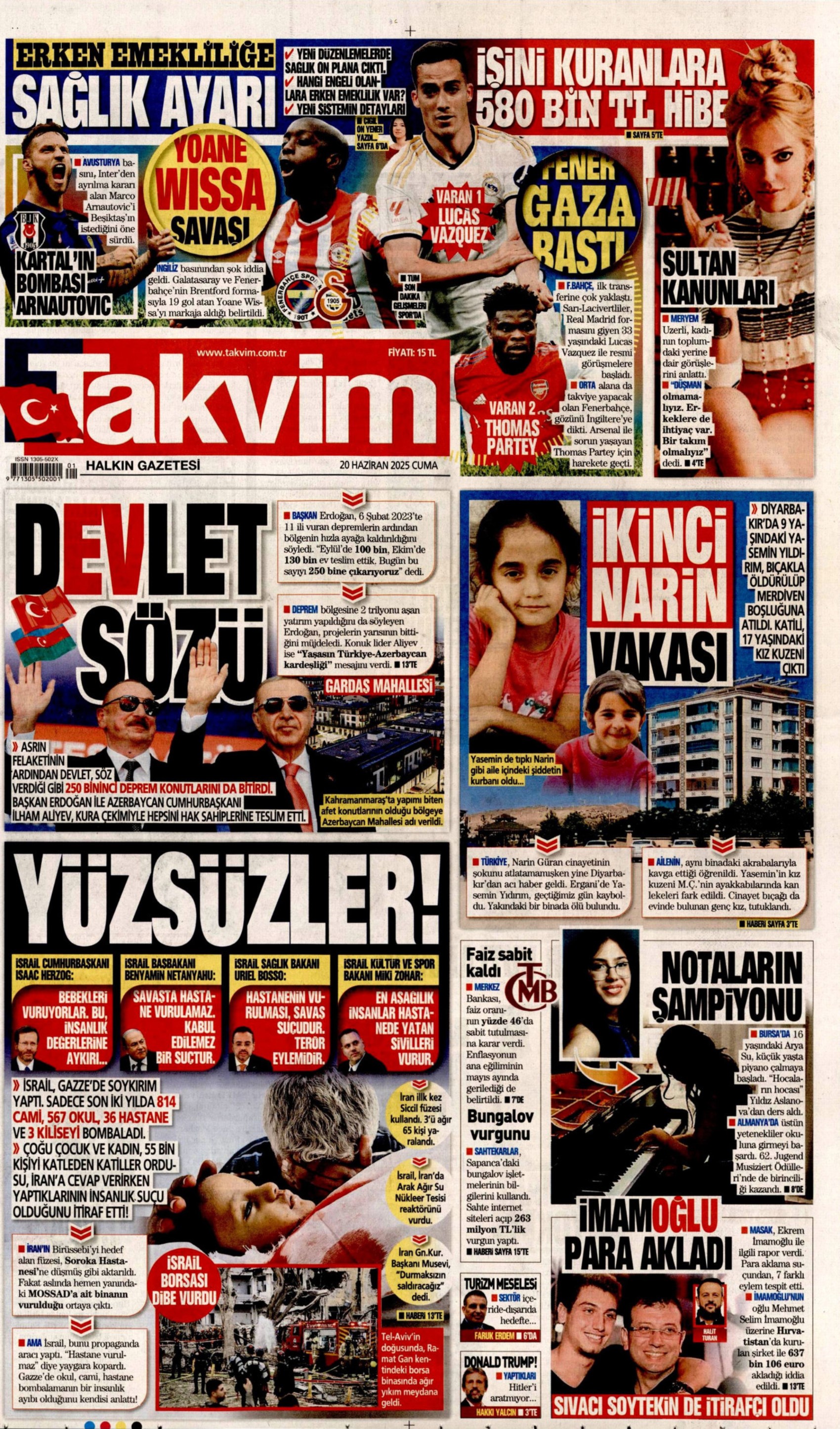 20 Haziran 2025 gazete manşetleri: Meclis'te zeytin kavgası