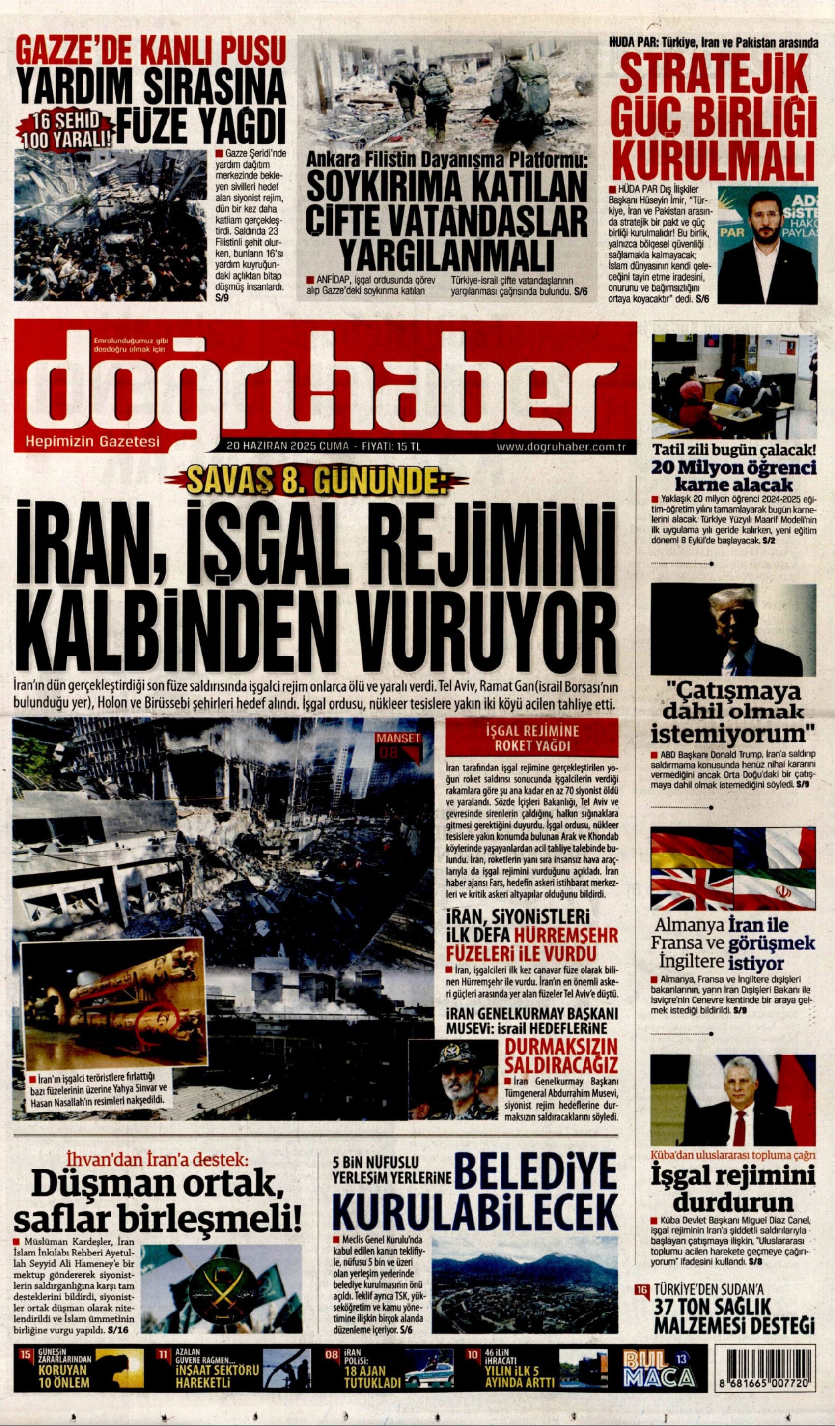 20 Haziran 2025 gazete manşetleri: Meclis'te zeytin kavgası