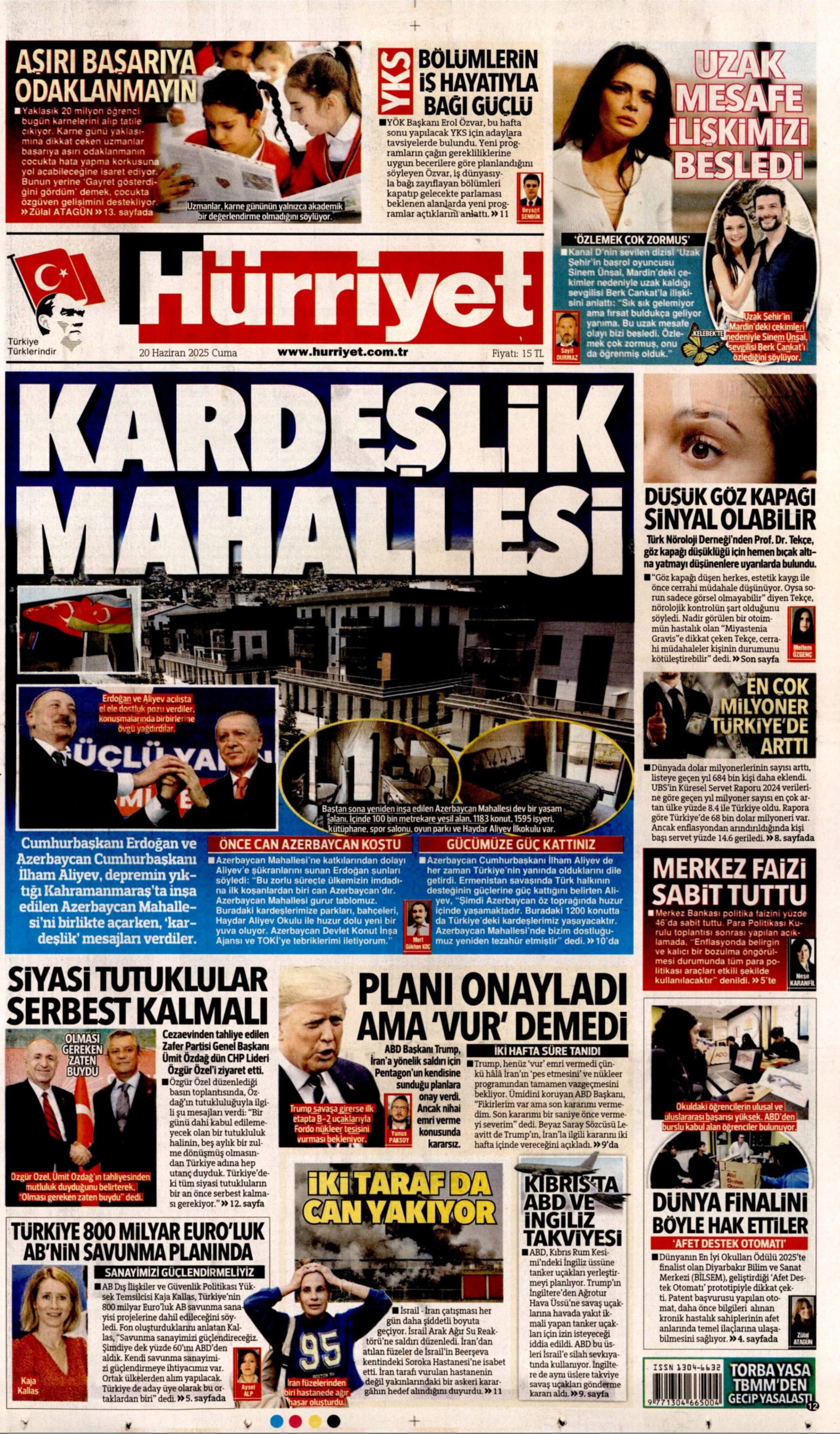20 Haziran 2025 gazete manşetleri: Meclis'te zeytin kavgası