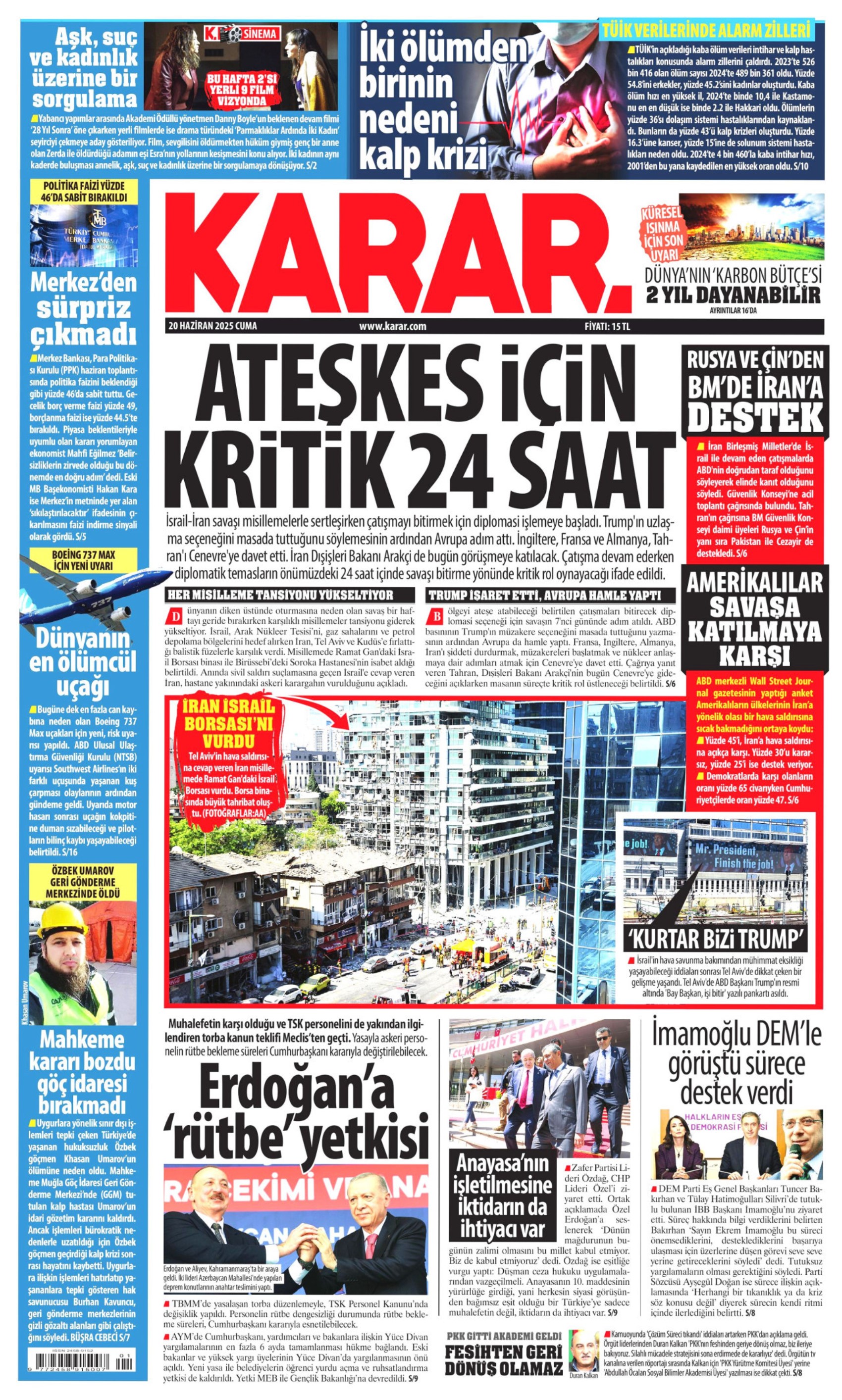 20 Haziran 2025 gazete manşetleri: Meclis'te zeytin kavgası