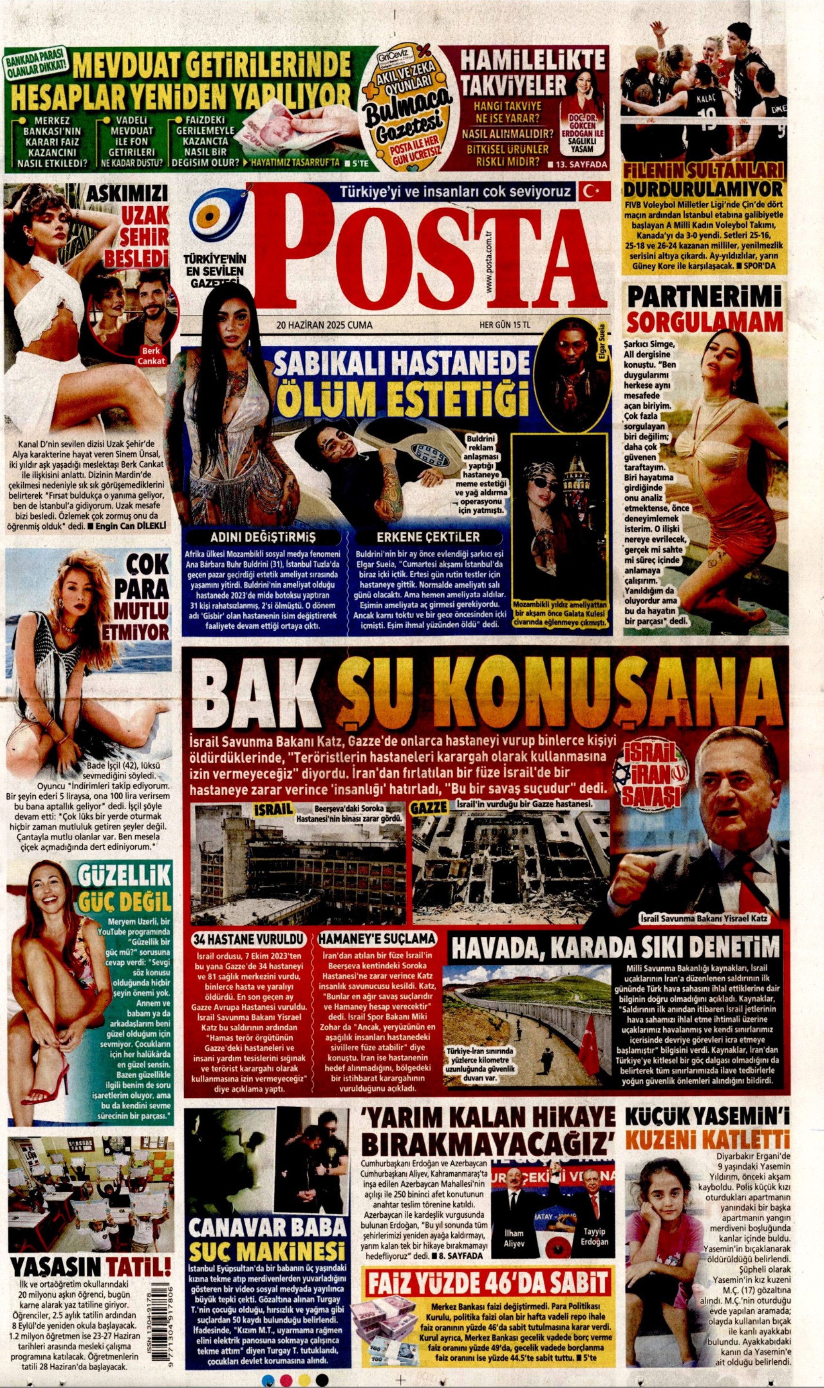 20 Haziran 2025 gazete manşetleri: Meclis'te zeytin kavgası