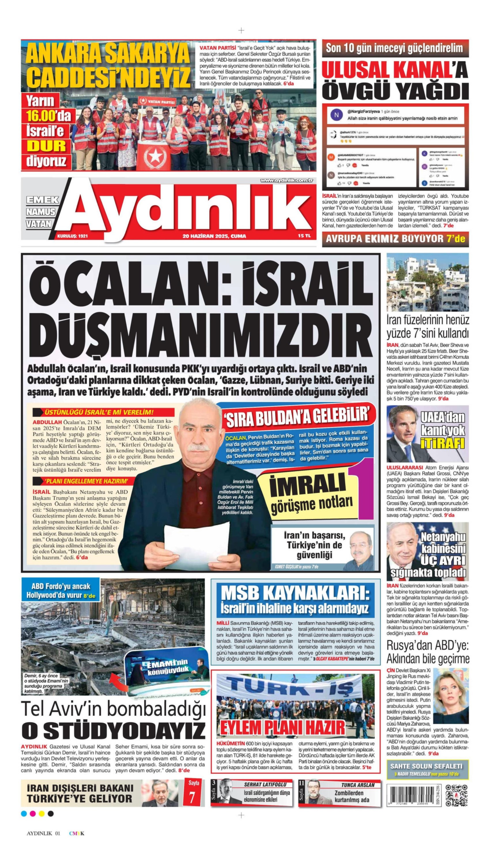 20 Haziran 2025 gazete manşetleri: Meclis'te zeytin kavgası