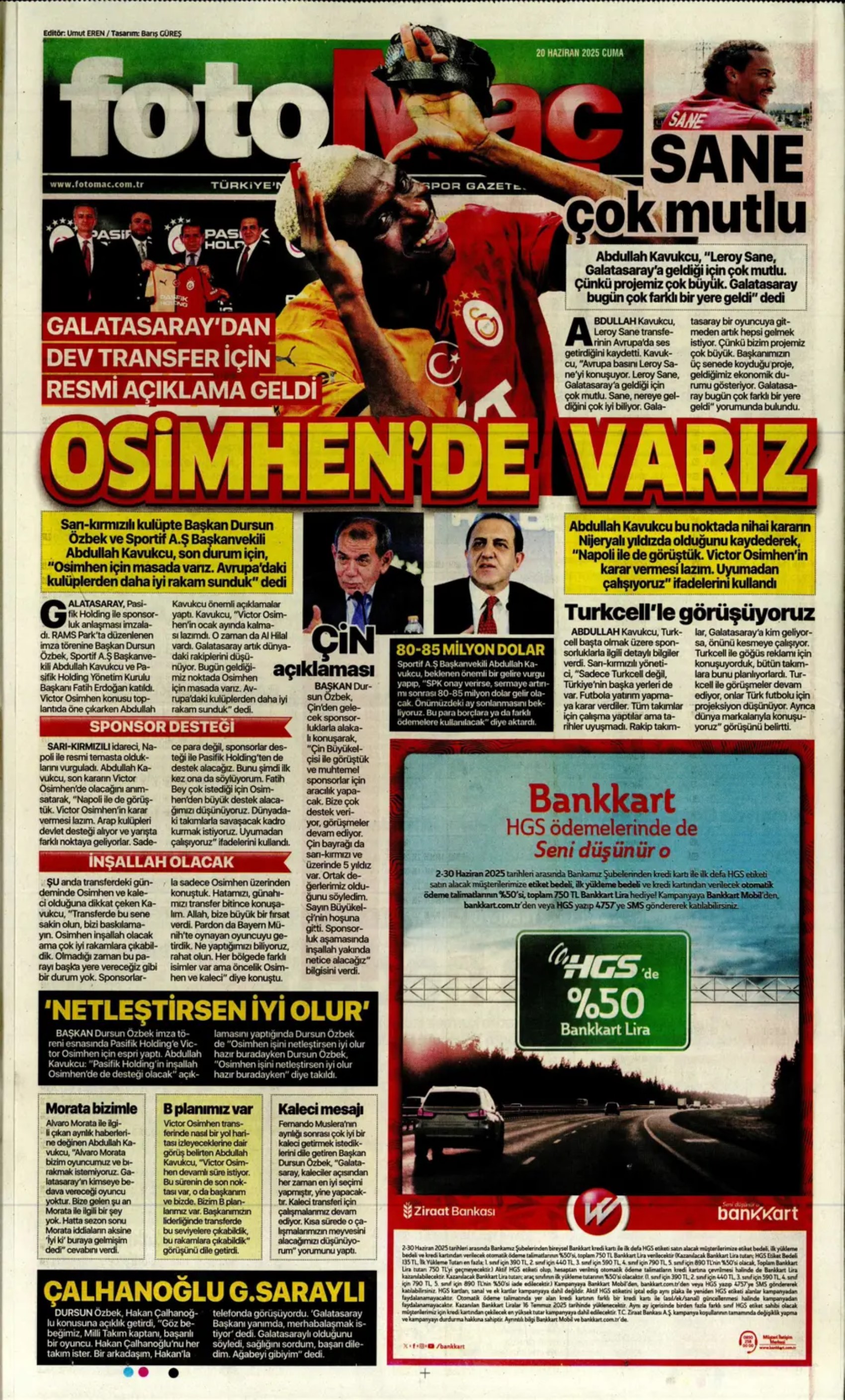 Sporda günün manşetleri... Transfer sorusunu yanıtladı: 'Osimhen'i bekliyoruz'