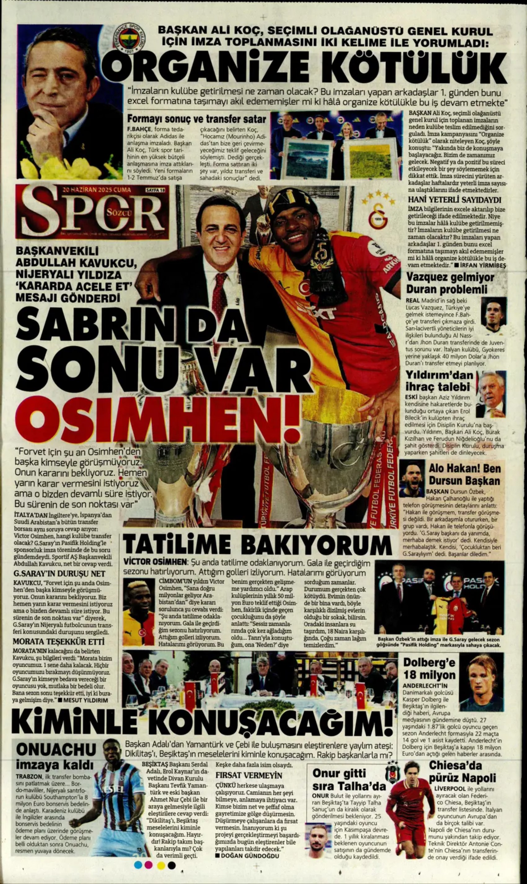 Sporda günün manşetleri... Transfer sorusunu yanıtladı: 'Osimhen'i bekliyoruz'