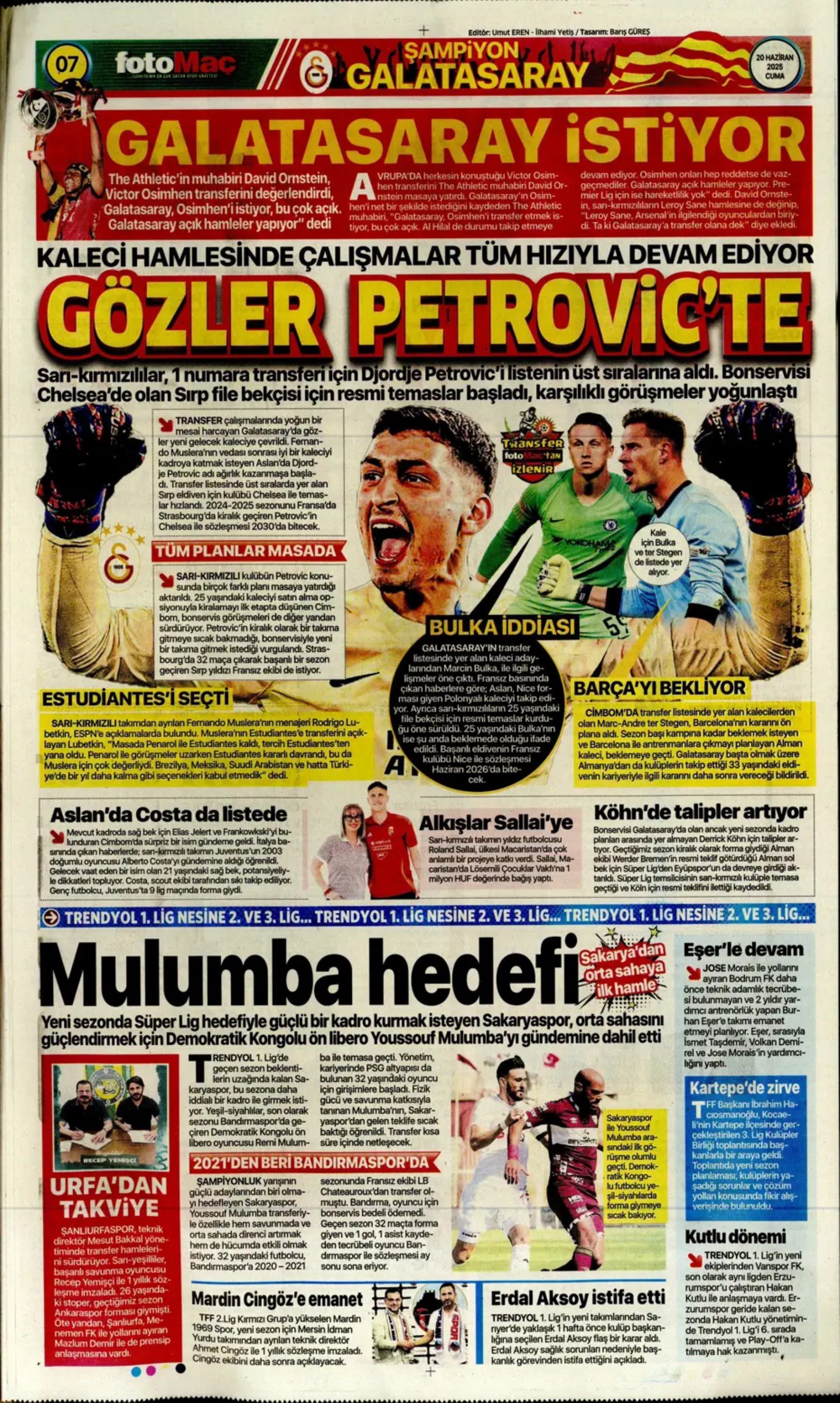 Sporda günün manşetleri... Transfer sorusunu yanıtladı: 'Osimhen'i bekliyoruz'