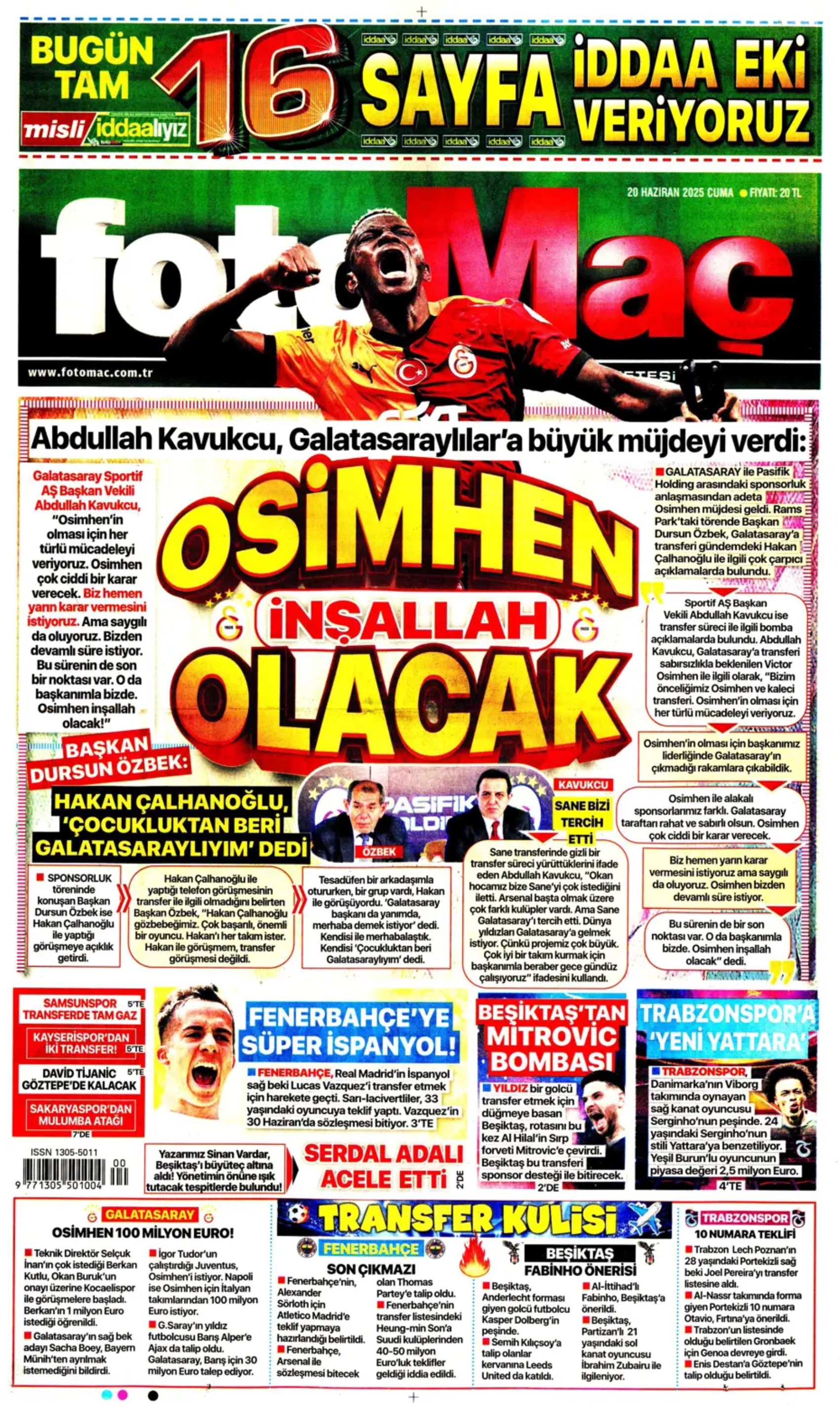 Sporda günün manşetleri... Transfer sorusunu yanıtladı: 'Osimhen'i bekliyoruz'