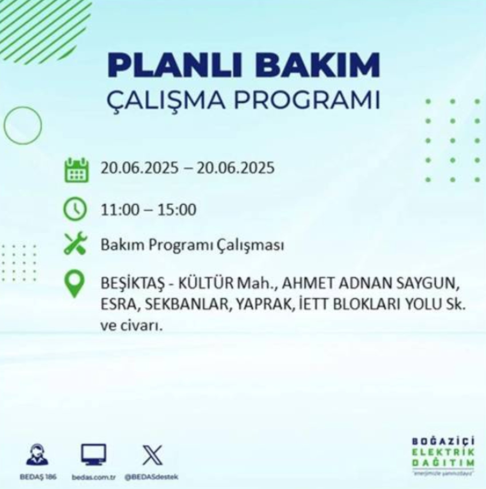 BEDAŞ paylaştı: İstanbul'da 20 Haziran Cuma günü elektrik kesintisi yaşanacak ilçeler