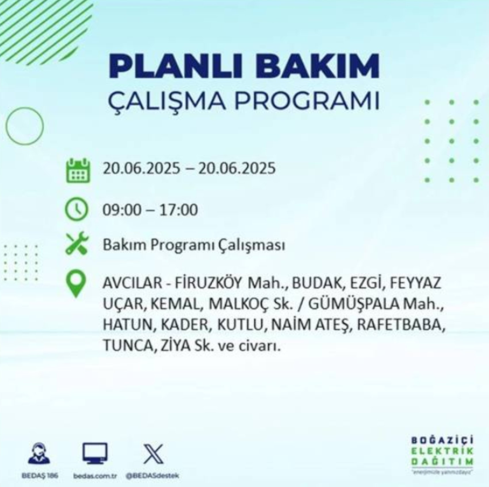 BEDAŞ paylaştı: İstanbul'da 20 Haziran Cuma günü elektrik kesintisi yaşanacak ilçeler