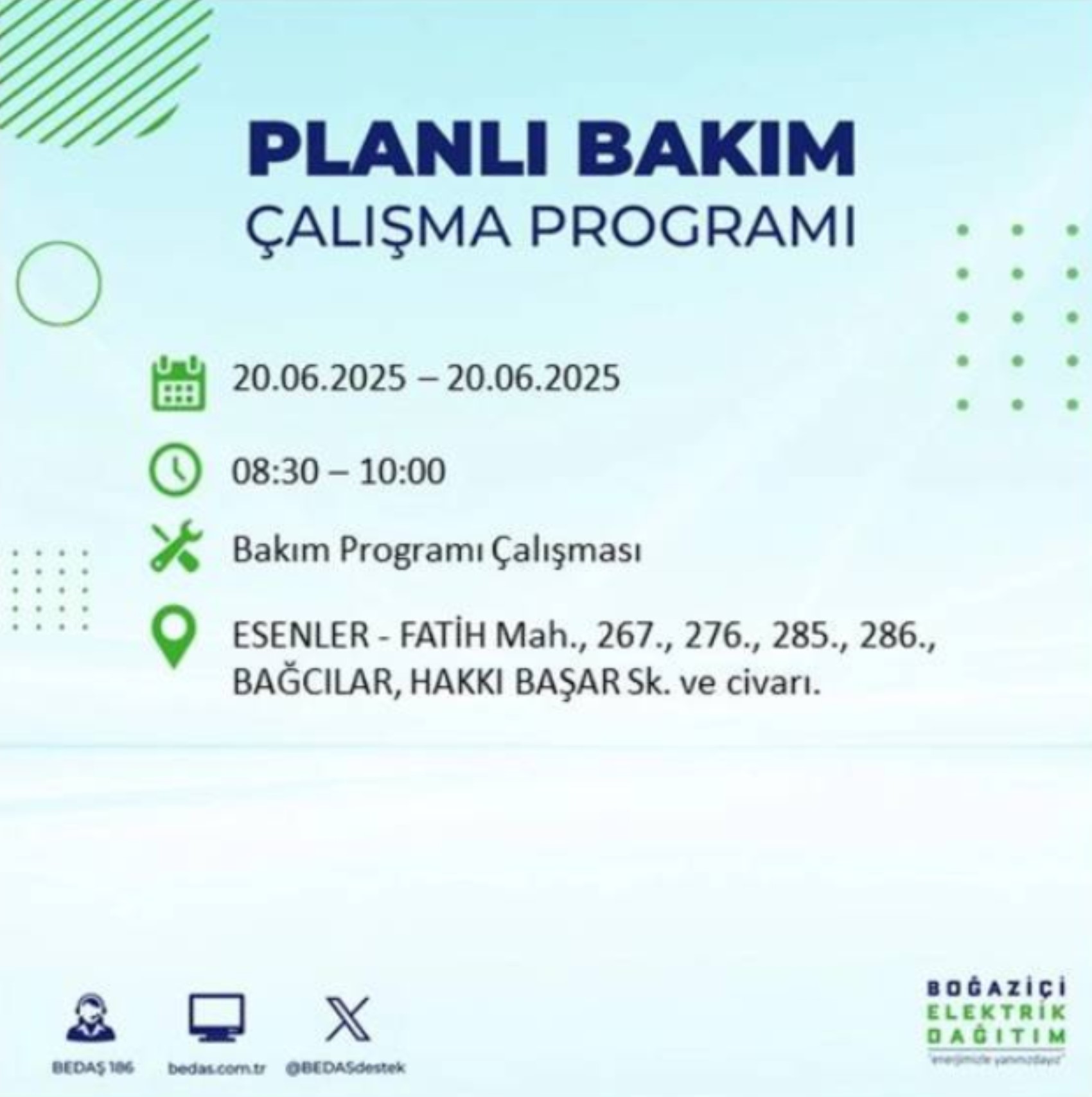 BEDAŞ paylaştı: İstanbul'da 20 Haziran Cuma günü elektrik kesintisi yaşanacak ilçeler