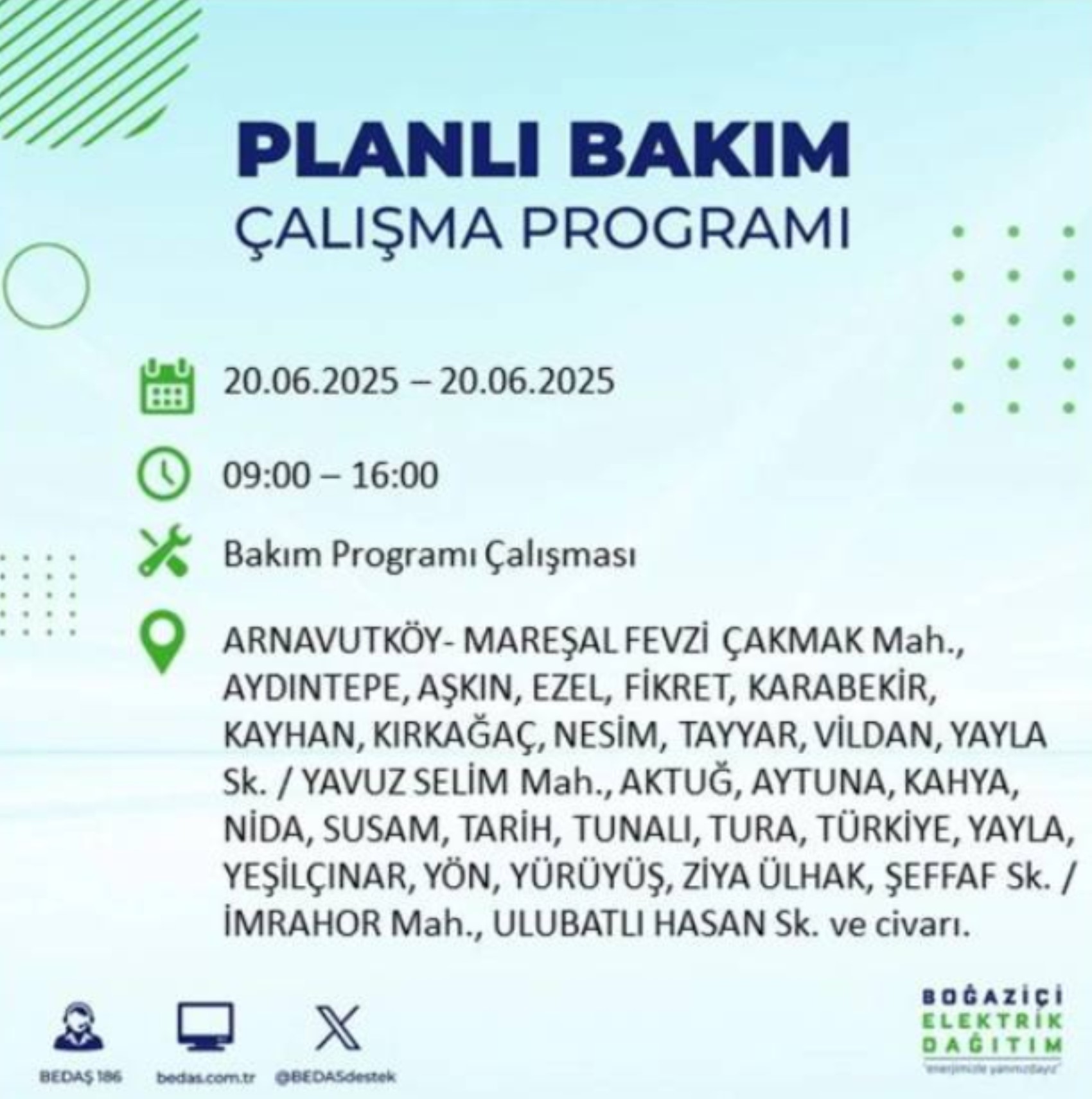 BEDAŞ paylaştı: İstanbul'da 20 Haziran Cuma günü elektrik kesintisi yaşanacak ilçeler