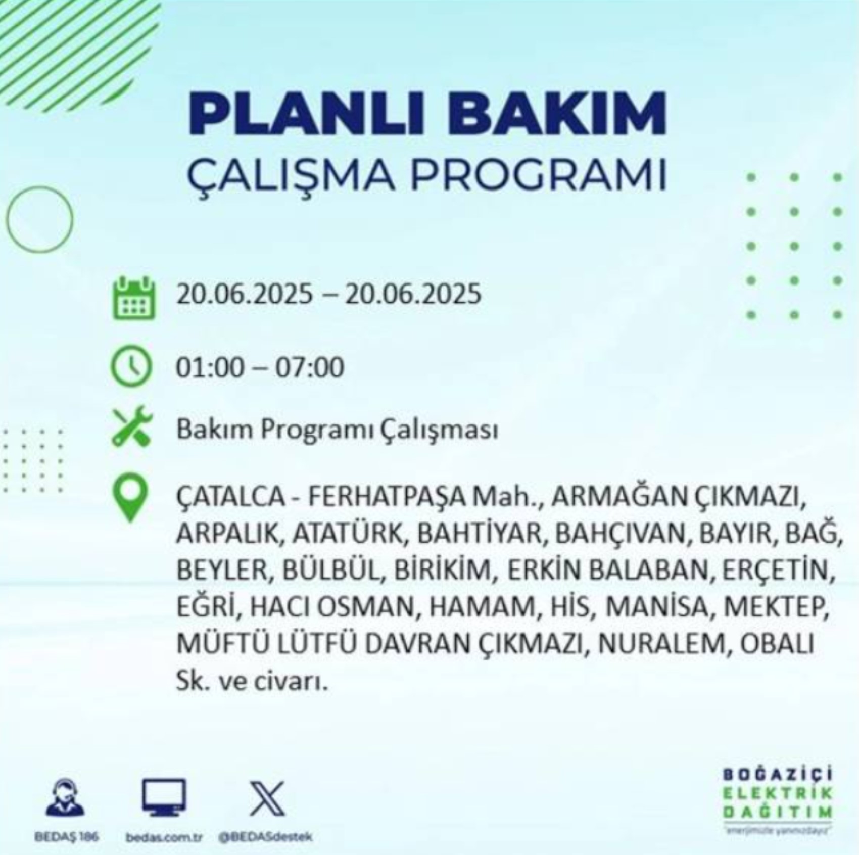 BEDAŞ paylaştı: İstanbul'da 20 Haziran Cuma günü elektrik kesintisi yaşanacak ilçeler