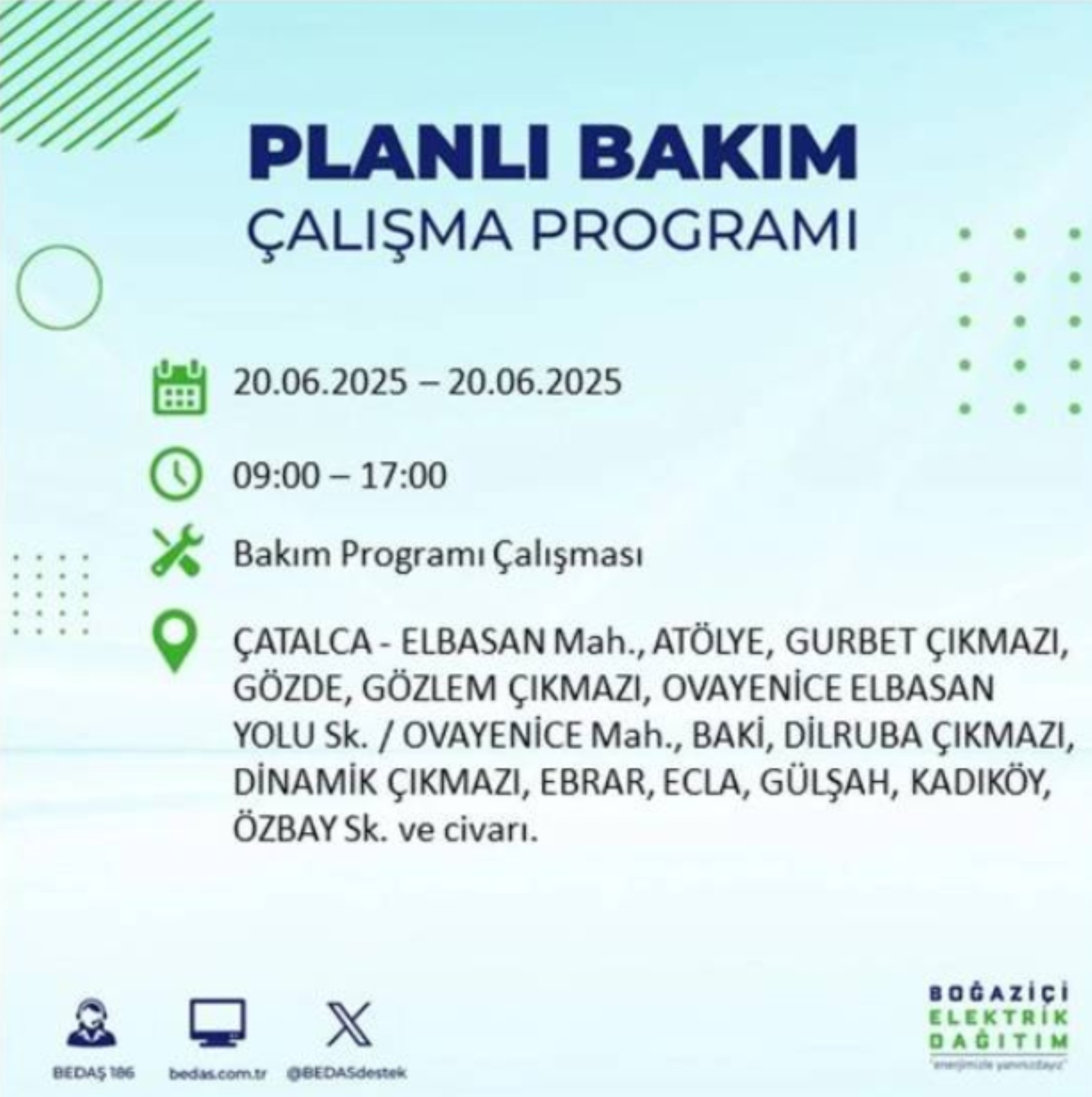 BEDAŞ paylaştı: İstanbul'da 20 Haziran Cuma günü elektrik kesintisi yaşanacak ilçeler