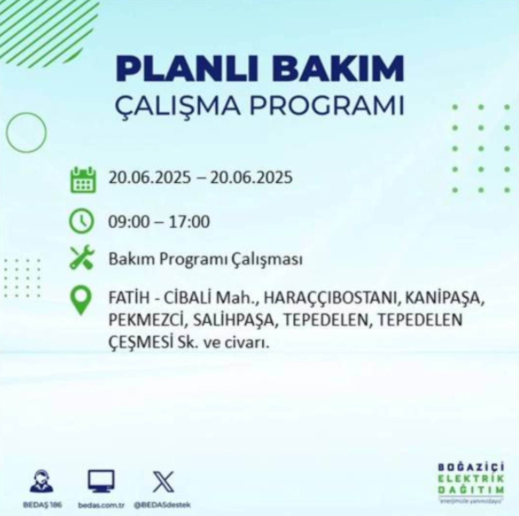 BEDAŞ paylaştı: İstanbul'da 20 Haziran Cuma günü elektrik kesintisi yaşanacak ilçeler