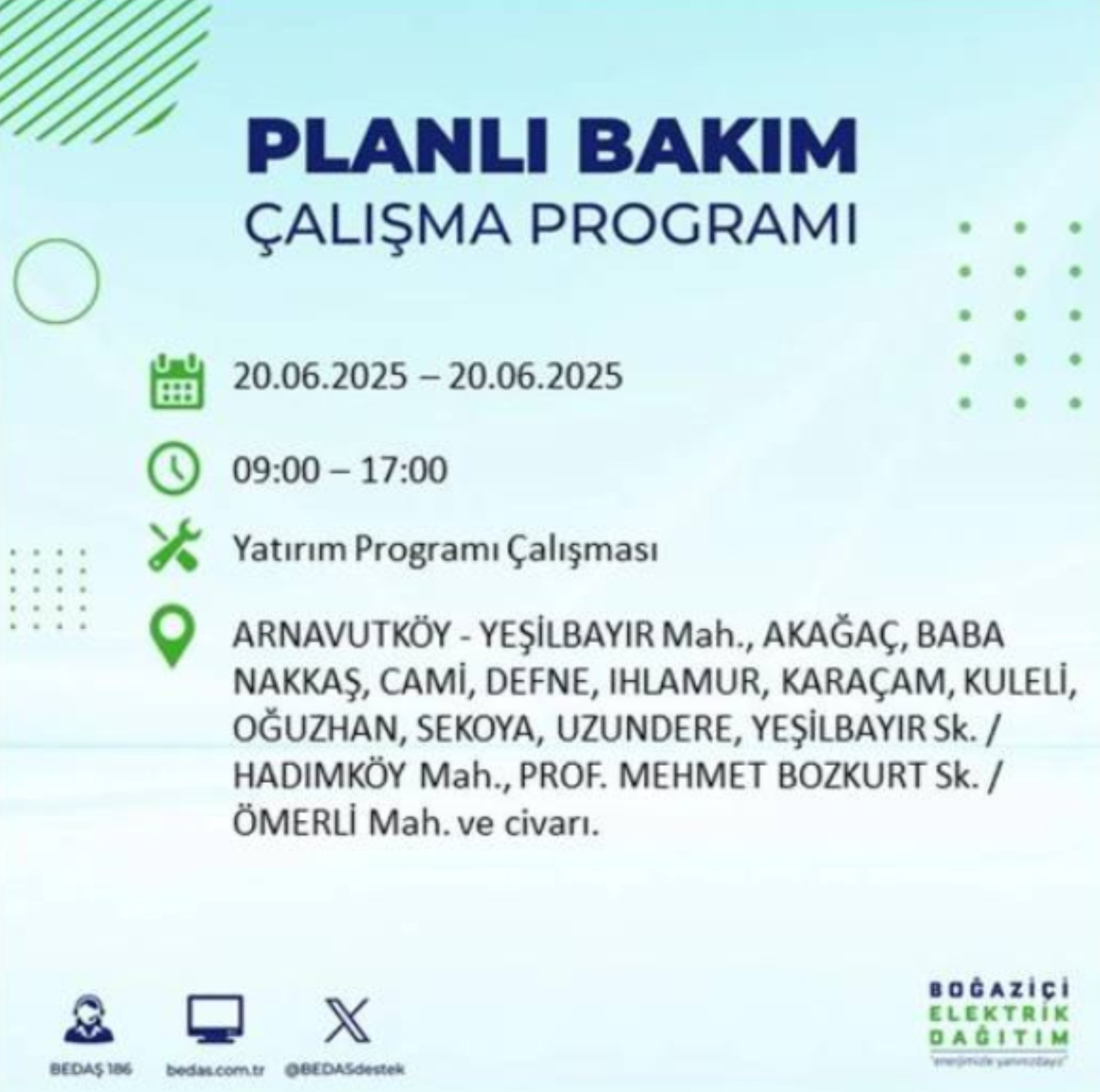 BEDAŞ paylaştı: İstanbul'da 20 Haziran Cuma günü elektrik kesintisi yaşanacak ilçeler
